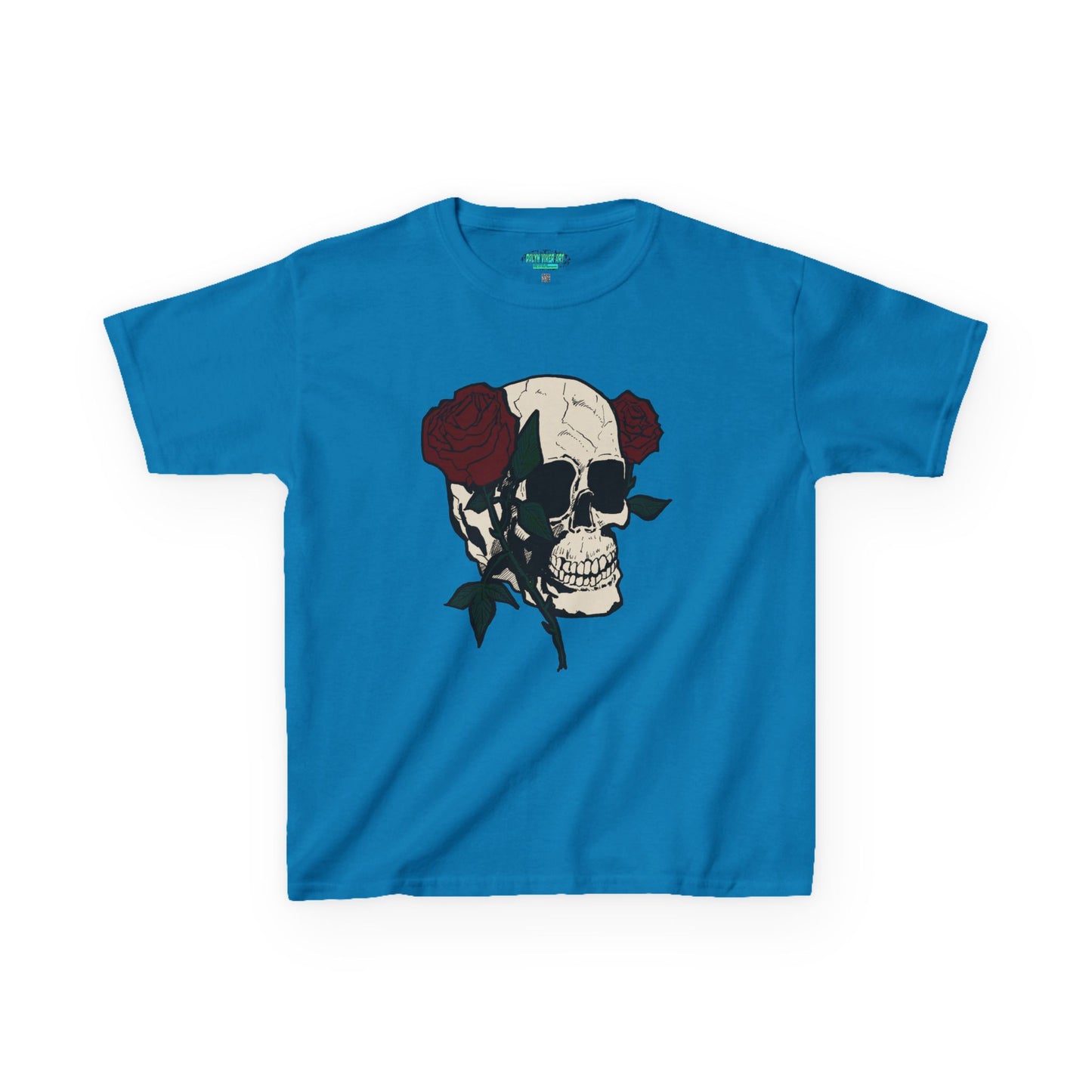 Kids Heavy Cotton Tee - Skull and Roses Graphic Tee for Trendy Kids