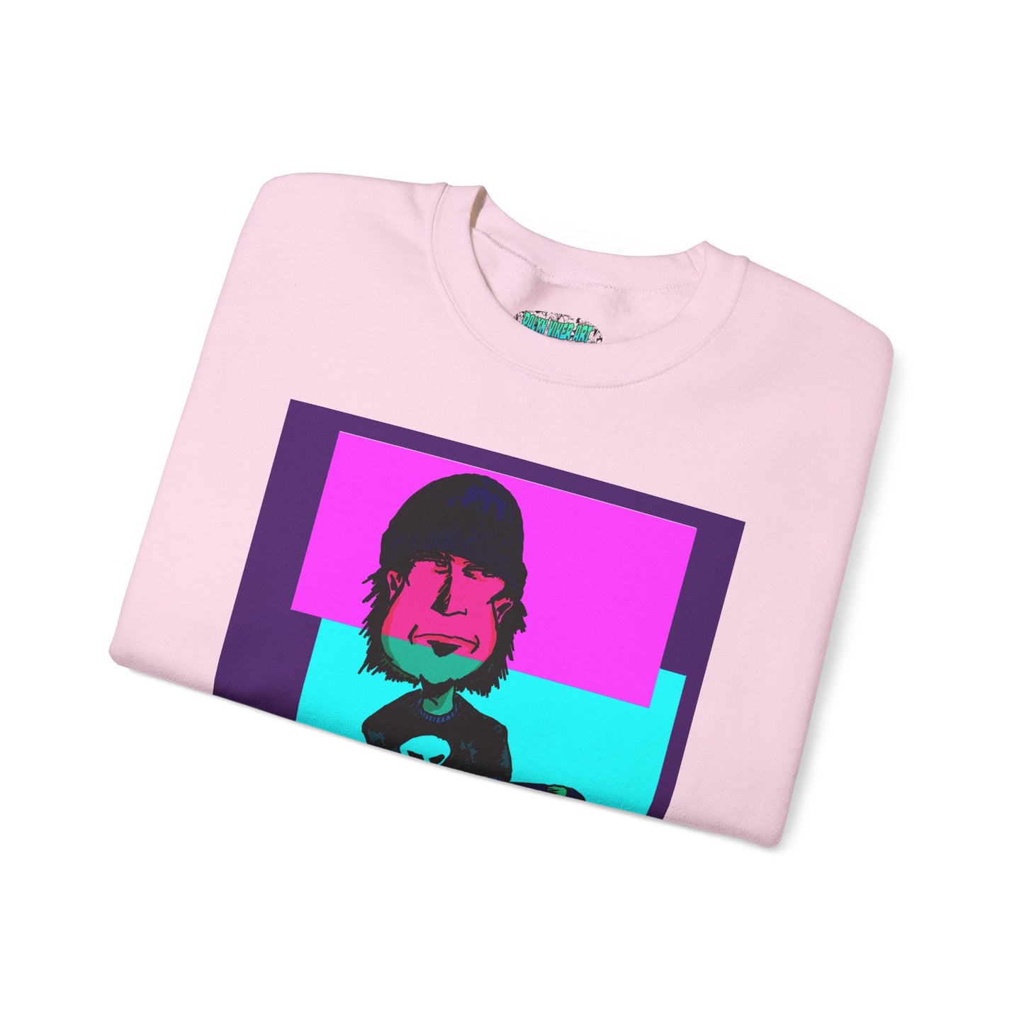 Crewneck Sweatshirt — Retro Neon Skate Punk "Rude Skater Dude" Graphic