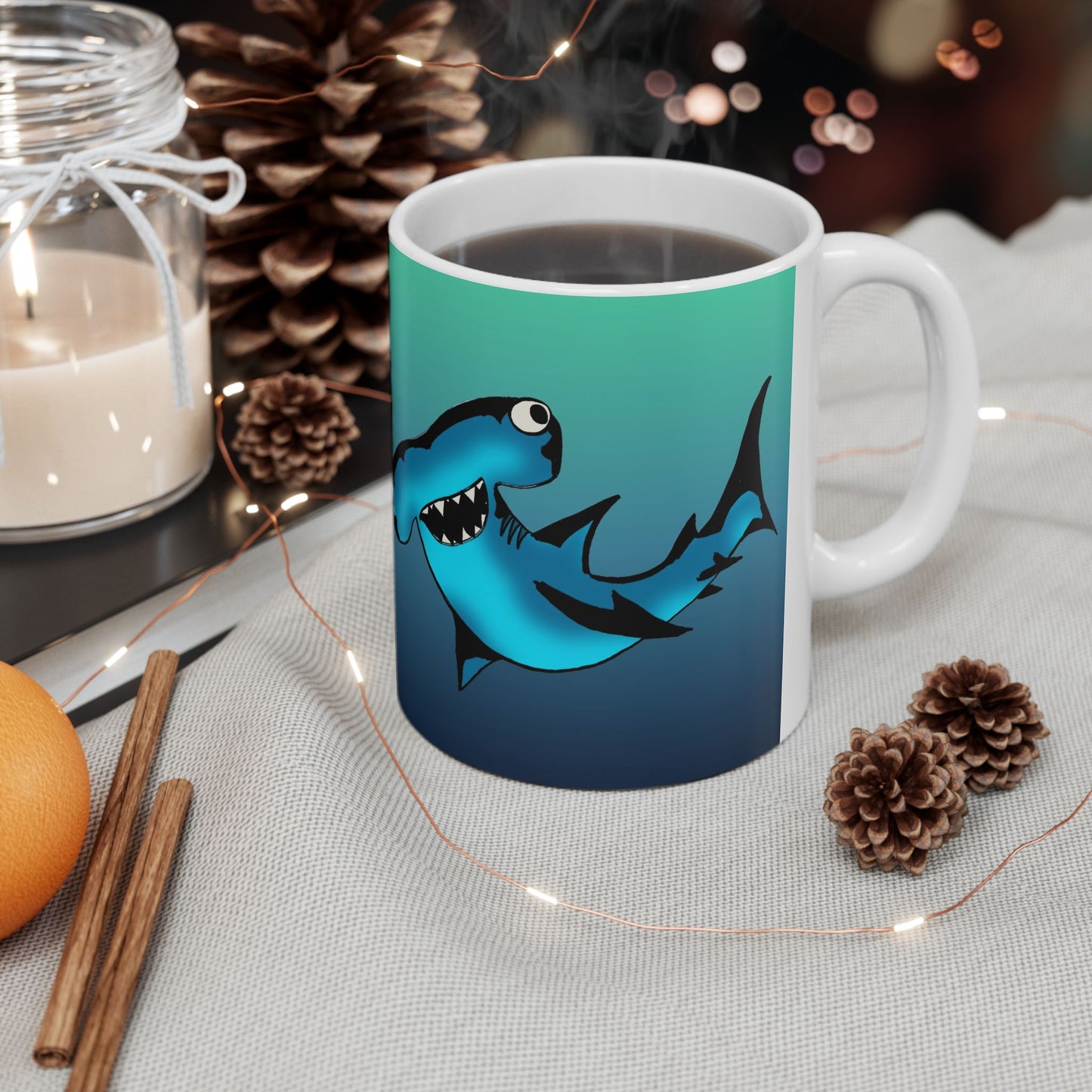 Harley Hammerhead Shark Gradient Ceramic Mug — Cute Hammerhead Coffee Cup (11oz & 15oz)