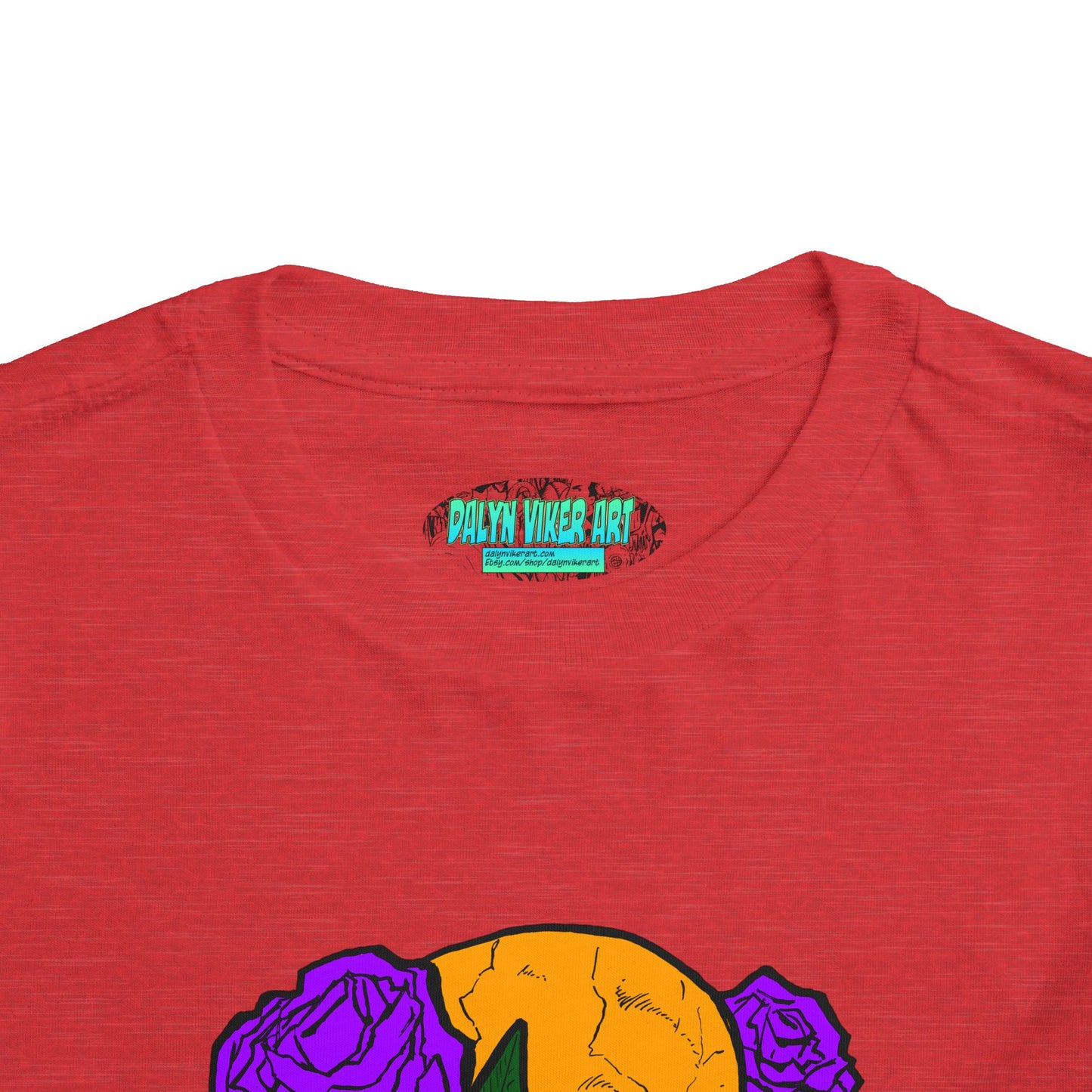 Toddler Tee — Orange Skull with Purple Roses Graphic