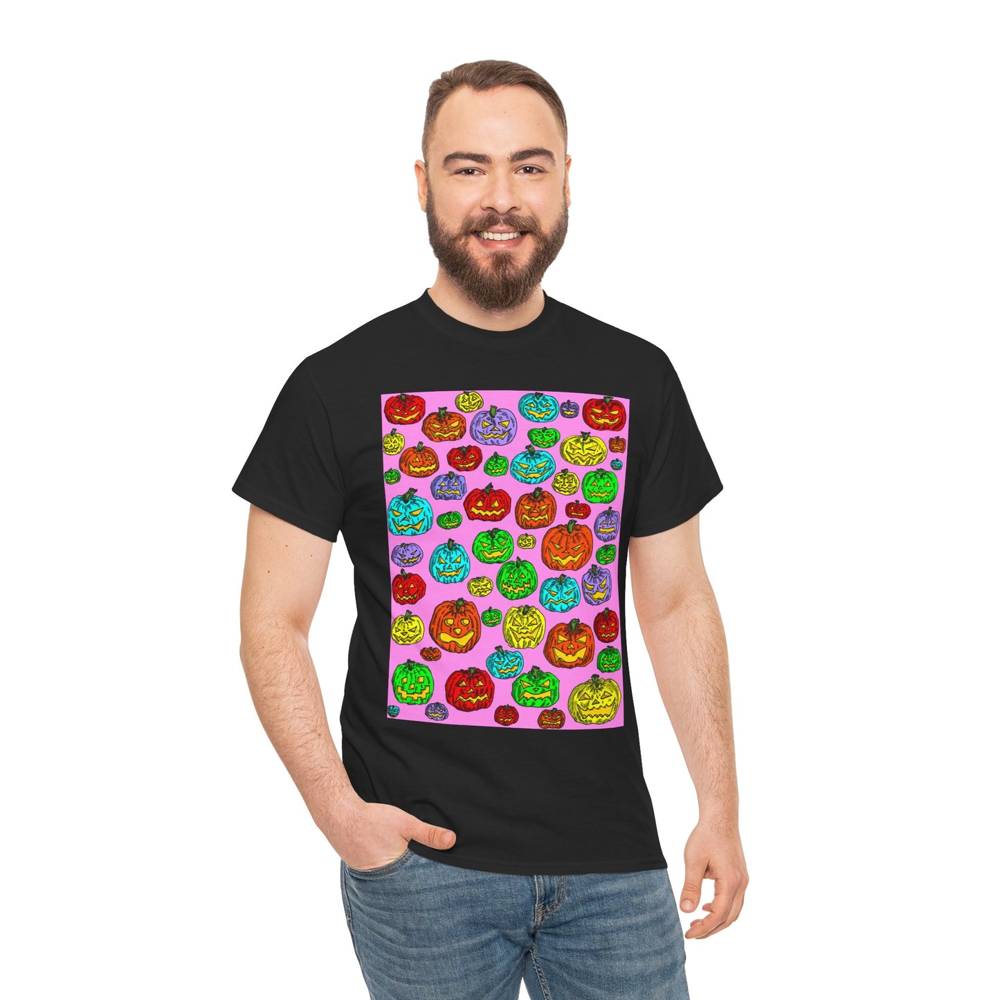 Colorful Pumpkin Graphic Tee, Unisex Cotton T-Shirt, Halloween Costume, Fall Apparel, Trendy Graphic Shirt, Casual Wear