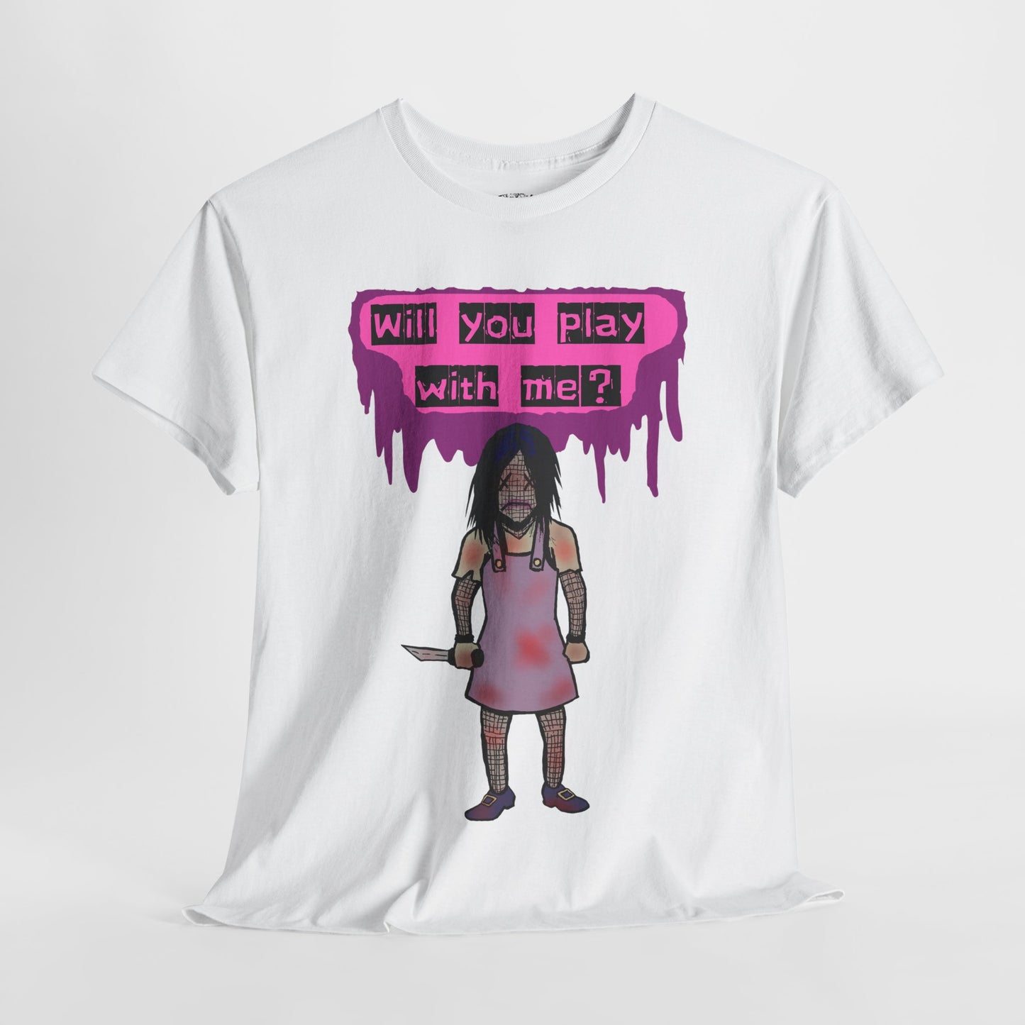 Chilling Evil Doll Horror Tee, Horror T-Shirt, Grey Tee, Unique Graphic Tee, Unisex Tee, Playful Scary Top, Halloween Shirt