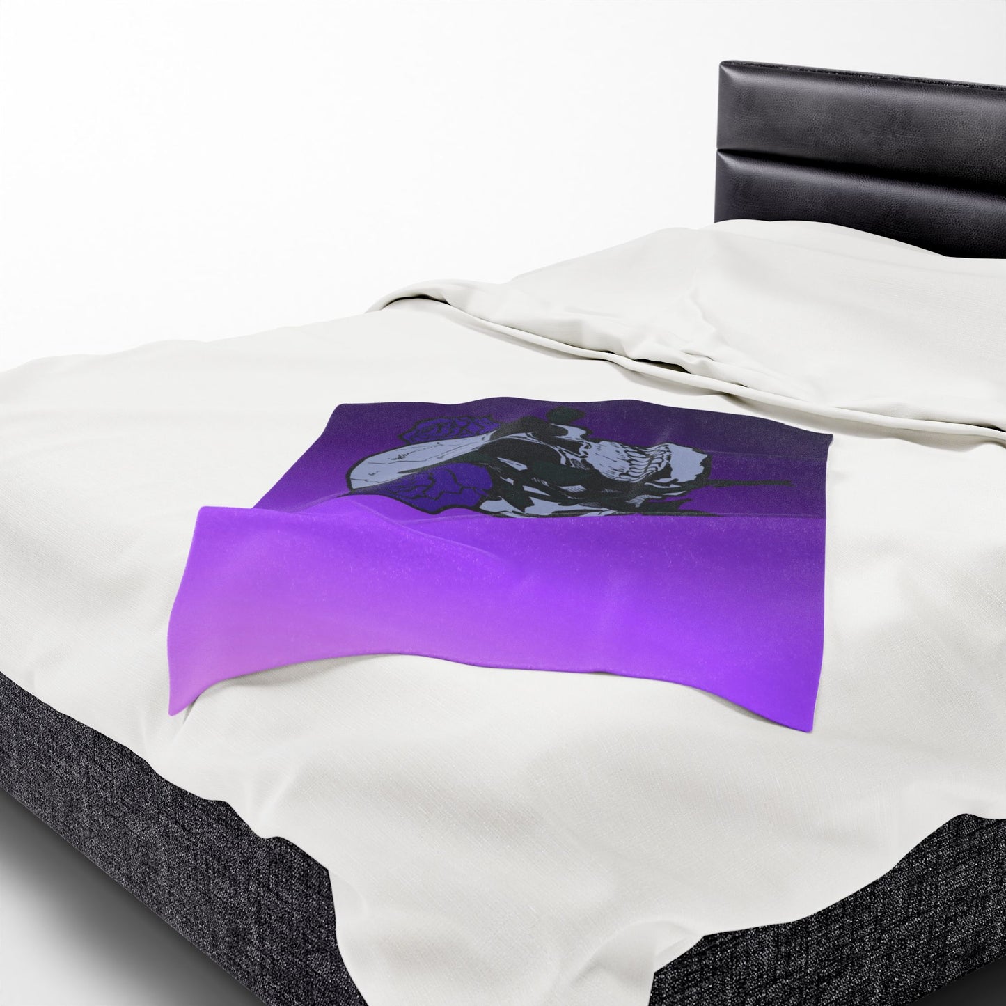 Purple Skull & Roses Velveteen Plush Blanket – Gothic Floral Throw