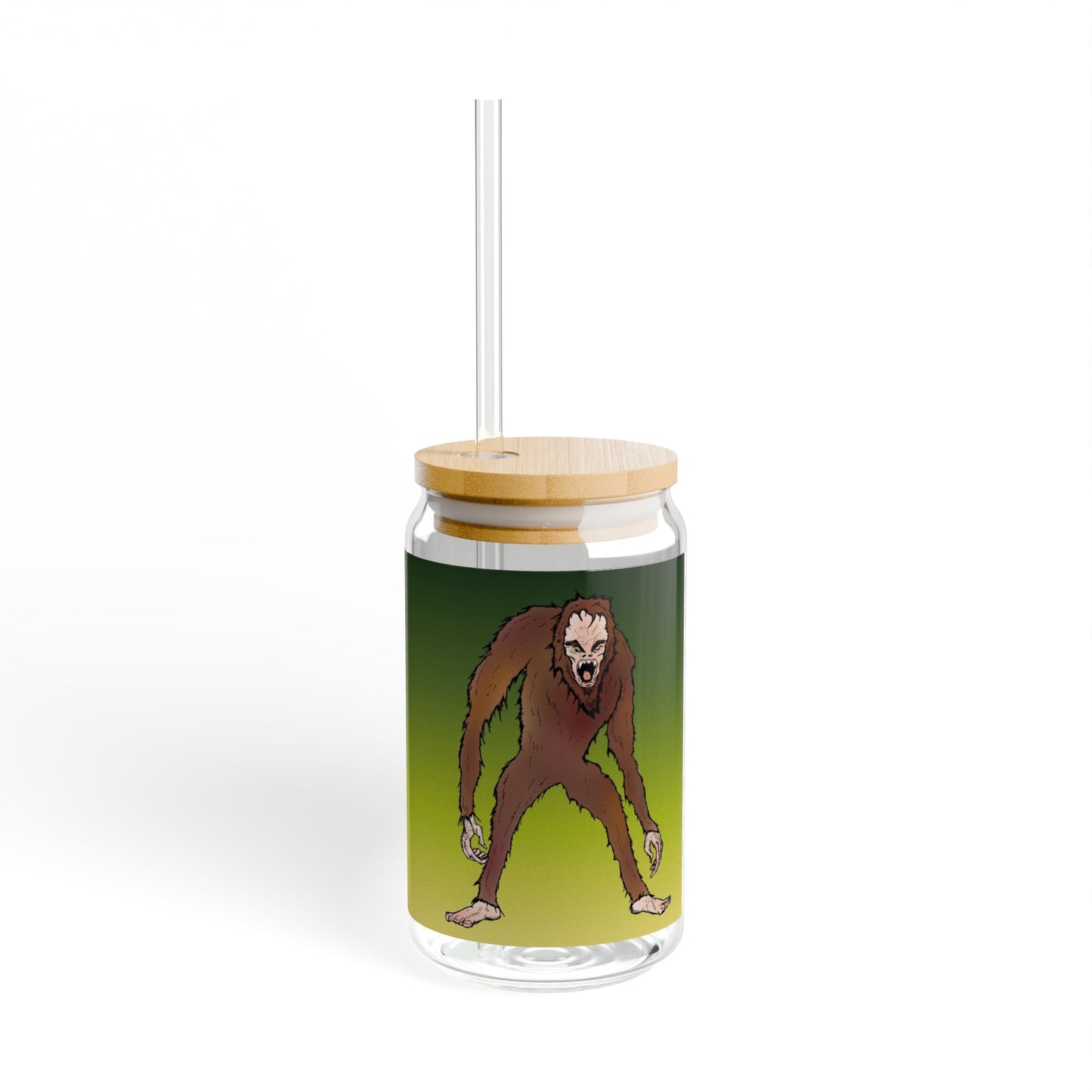 Bigfoot Encounter - Green Ombre Glass Sipper Cup — 16oz Bamboo Lid Reusable Tumbler