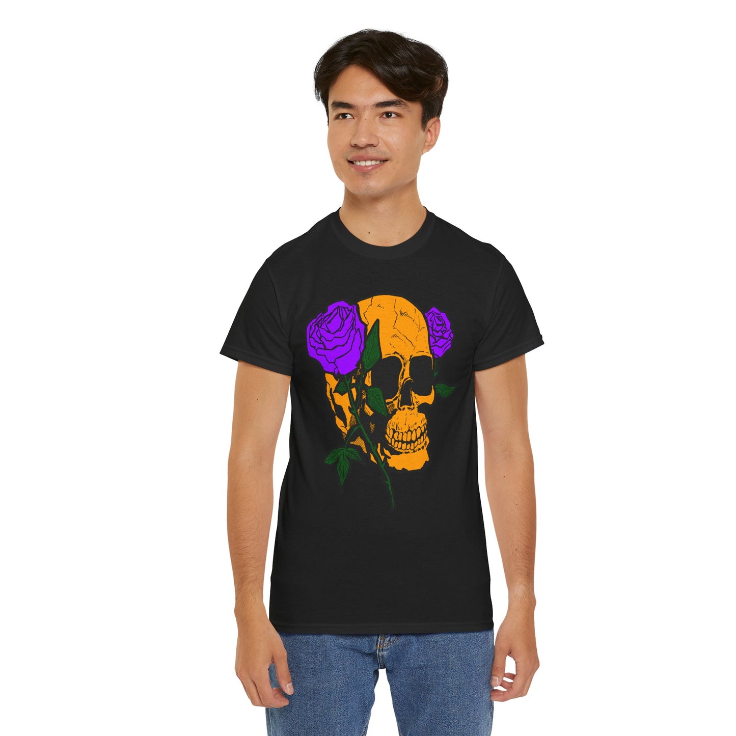 Skull and Roses Unisex Tee, Gothic Aesthetic Shirt, Vintage Graphic T-Shirt, Streetwear Essentials, Edgy Casual Wear