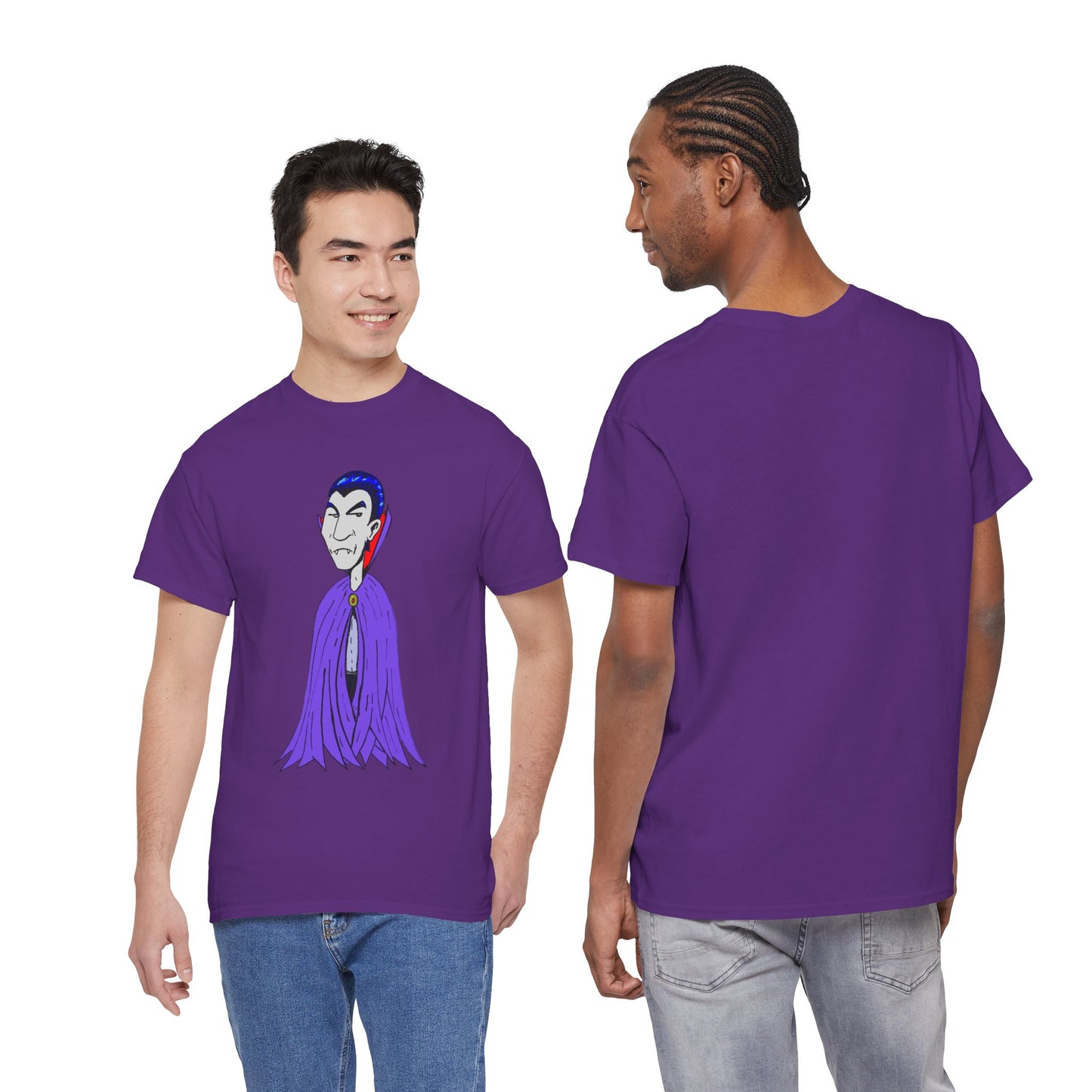 Vampire Cartoon Tee - Cute Purple Cloak Dracula Graphic T-Shirt