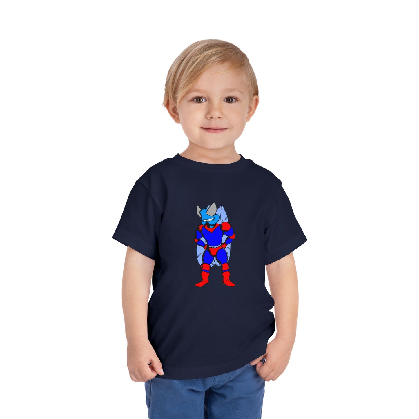 Astro-Fly Toddler Tee — Brave Blue Superhero Bug Graphic