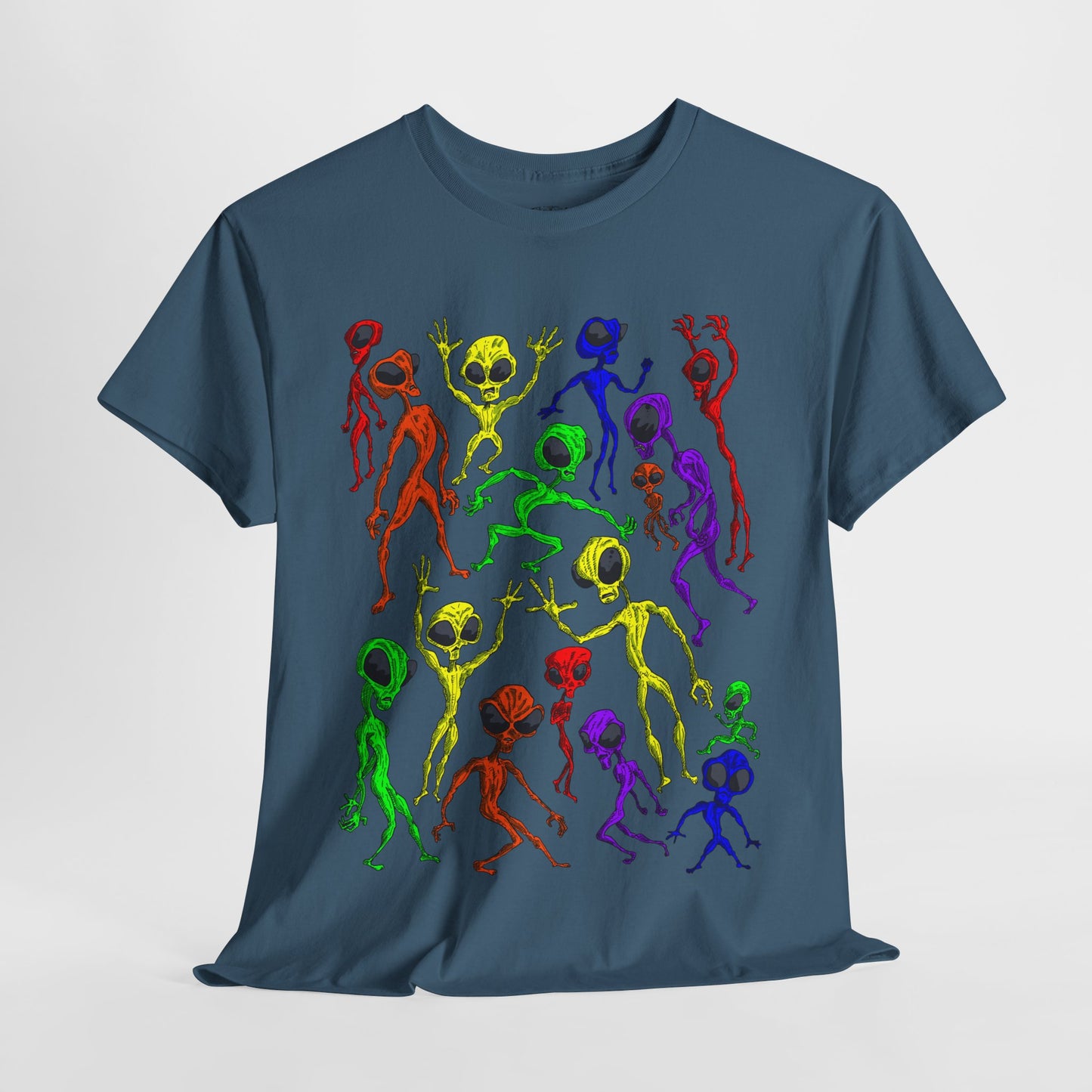 Rainbow Alien Dance Party Unisex Tee - Cosmic Sci-Fi Shirt