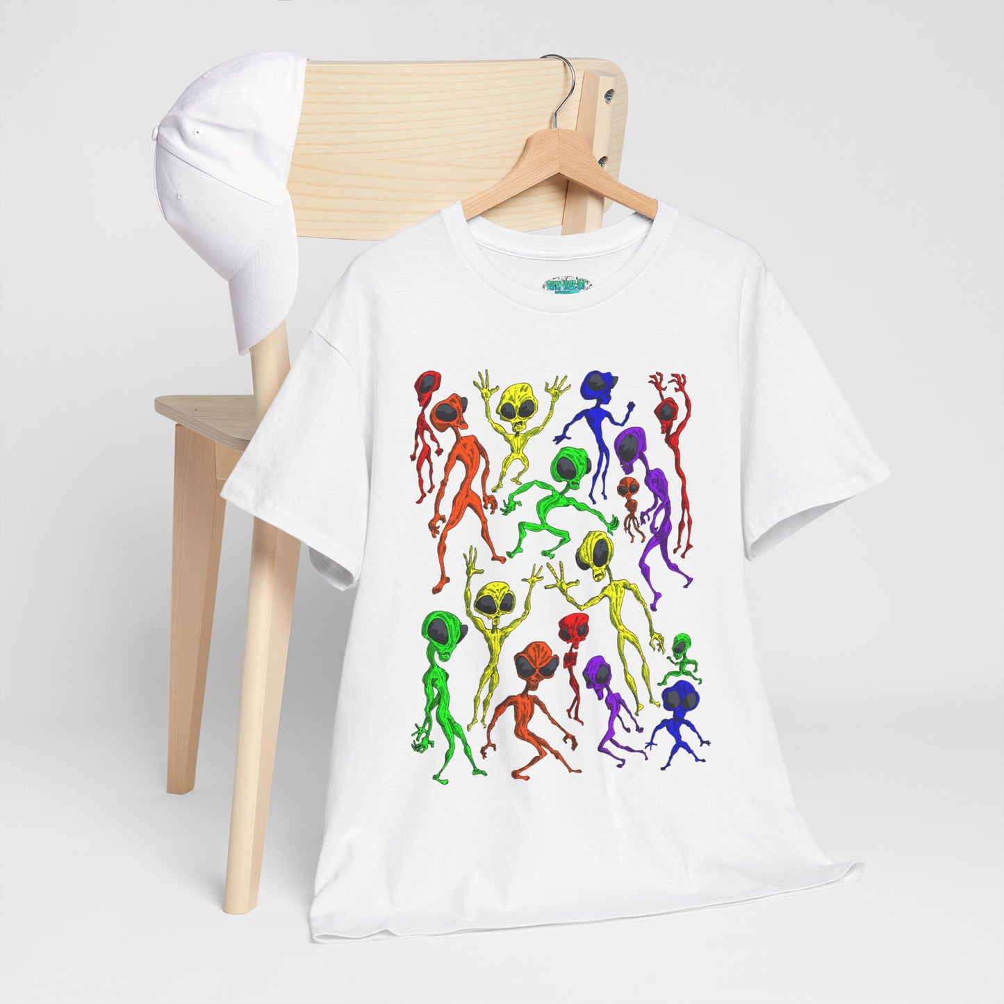 Rainbow Alien Dance Party Unisex Tee - Cosmic Sci-Fi Shirt
