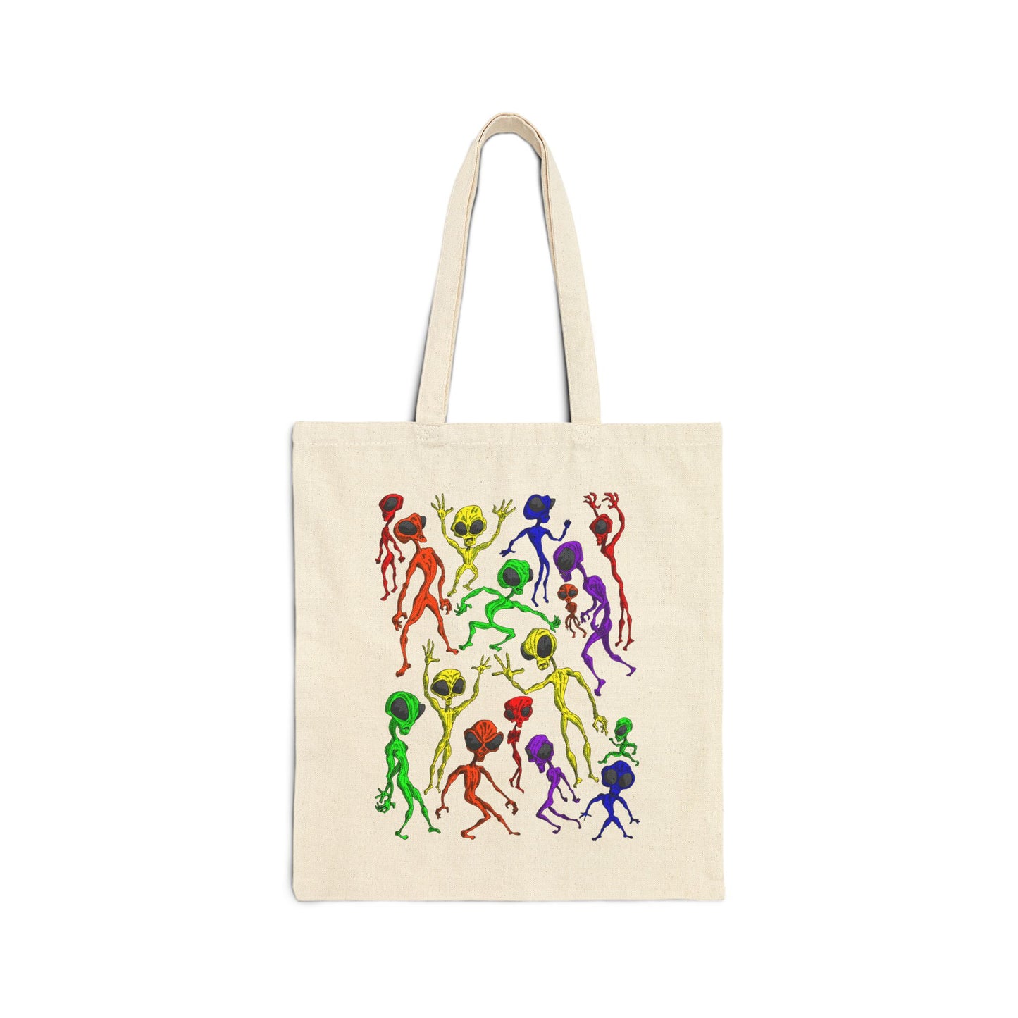 Alien Dance Party Canvas Tote Bag — Colorful Dancing Aliens Graphic Eco Shopper