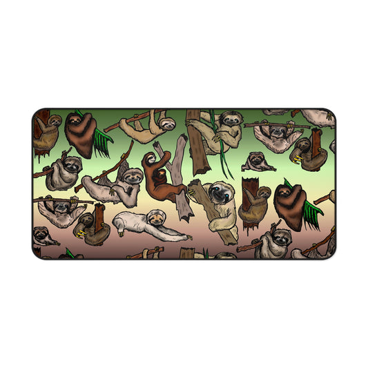 Sloth Pattern Desk Mat — Cute Hanging Sloths Mouse Pad for Home Office