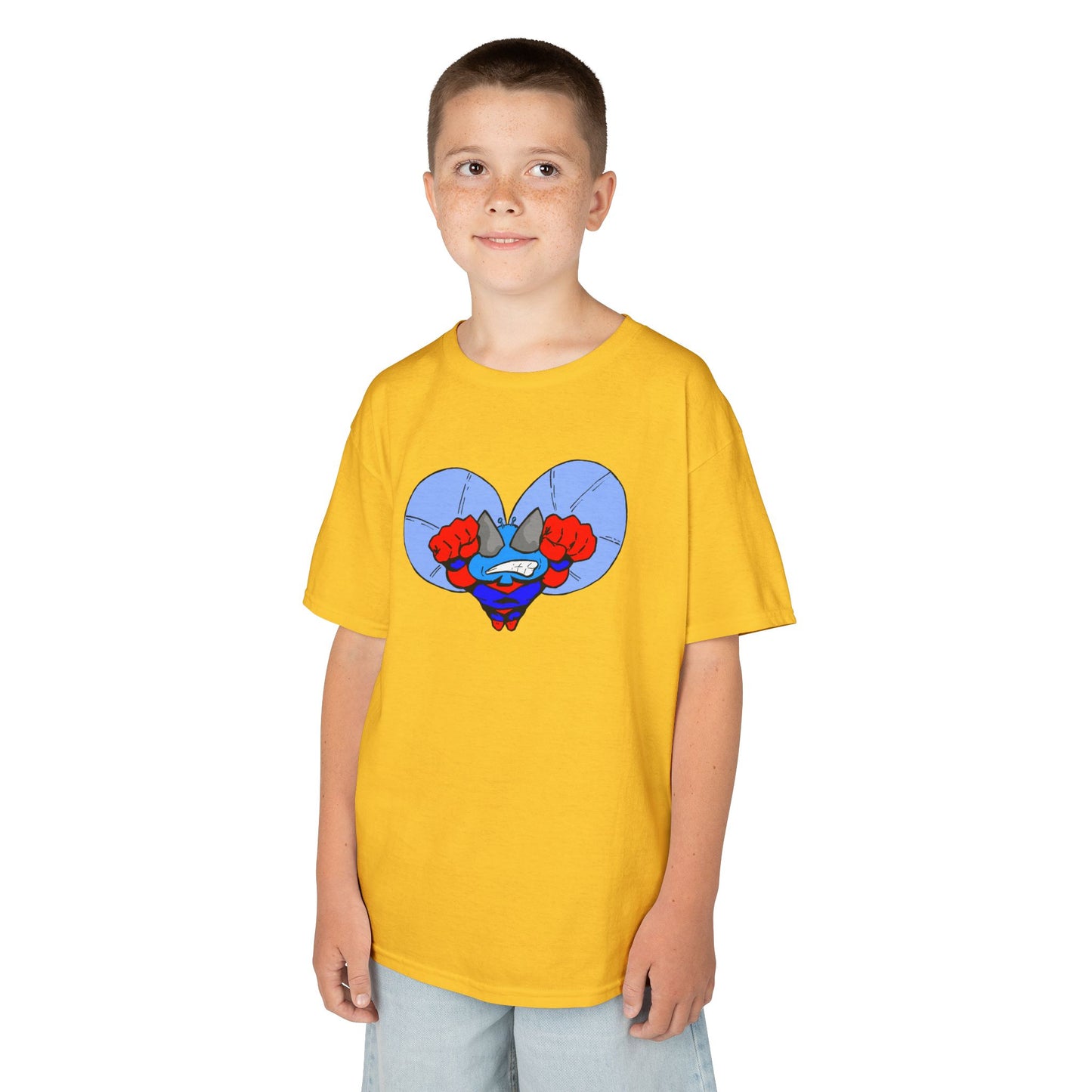 Astro-Fly Kids Superhero T‑Shirt — Cute Blue Hero Design