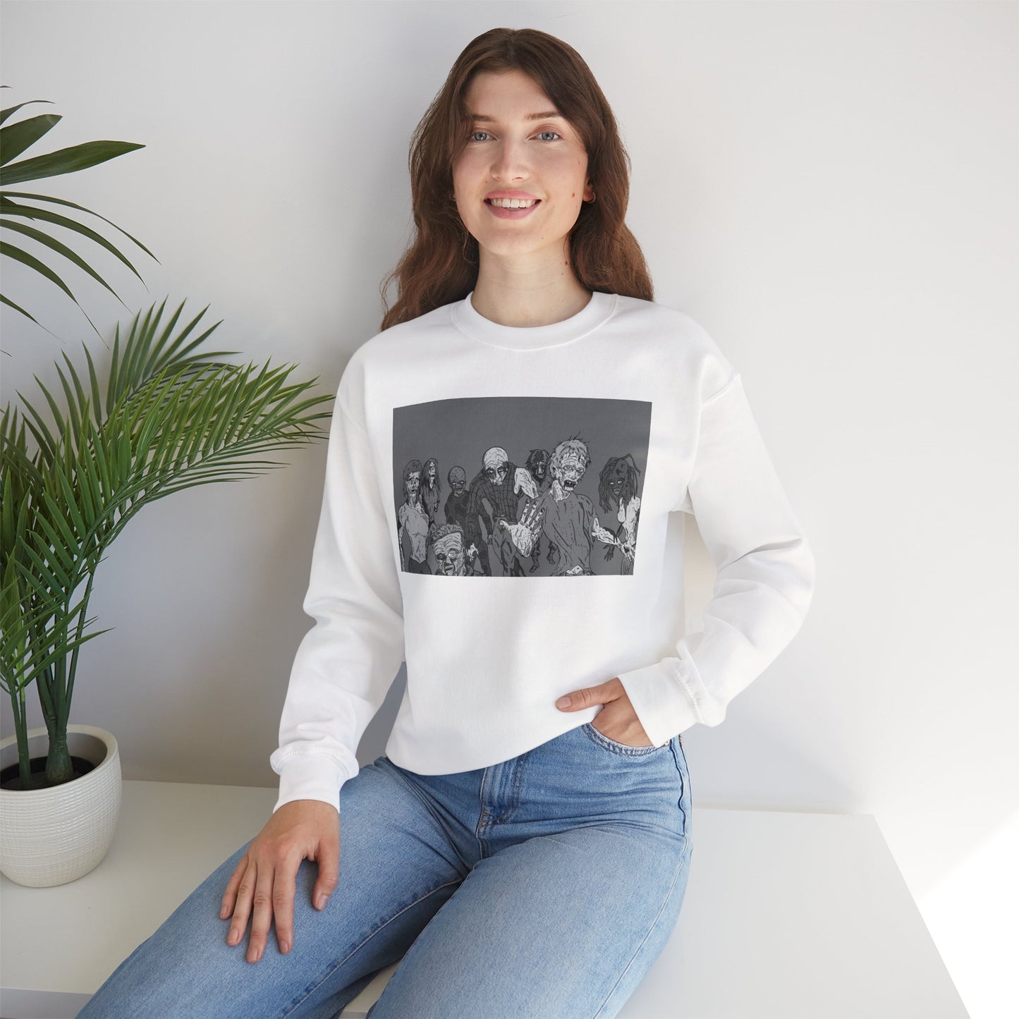 Vintage Zombie Horror Crewneck Sweatshirt - Unisex Heavy Blend™