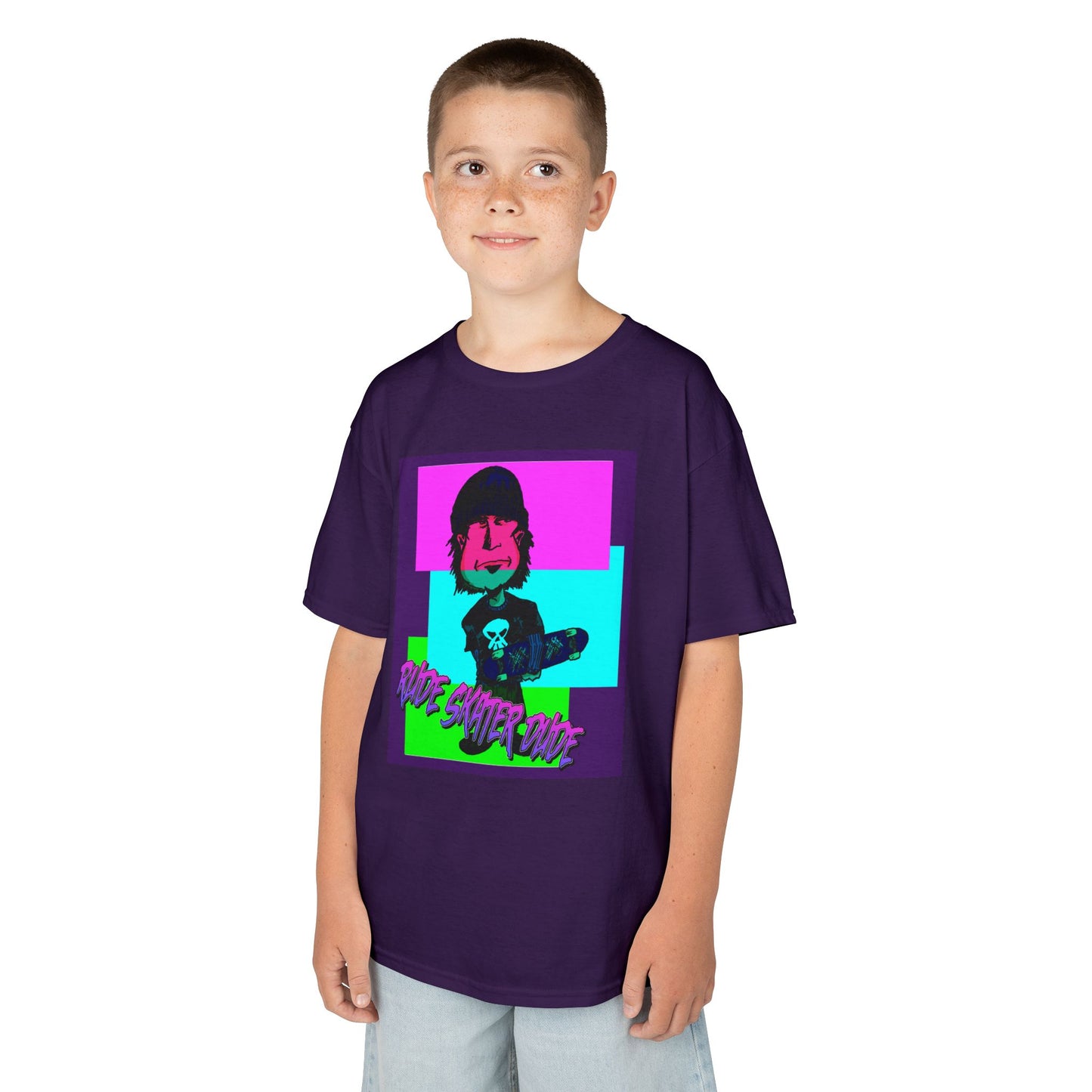 Kids Tee — Retro Neon Rude Skater Dude Kid Graphic T-Shirt