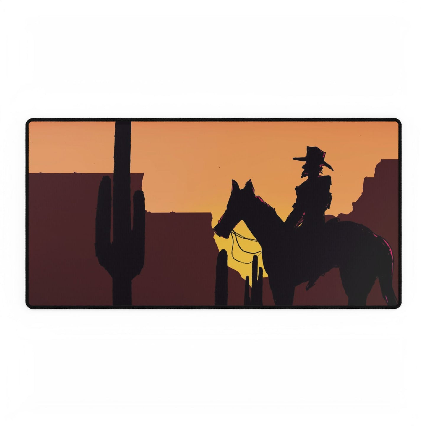 Western Sunset Desk Mat — Cowboy Silhouette Gaming Mouse Padard Playing Mat