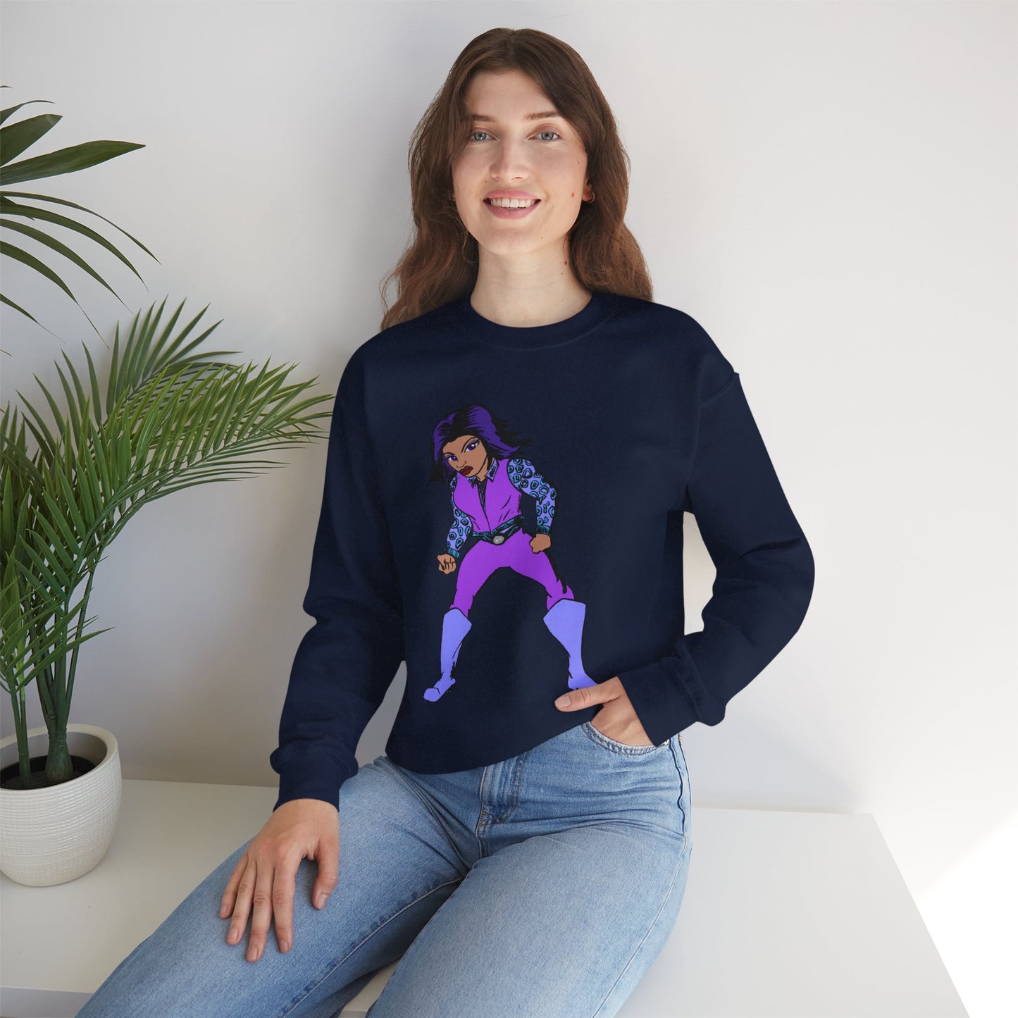 Vintage Retro Hero Crewneck Sweatshirt with Bold Graphic Design