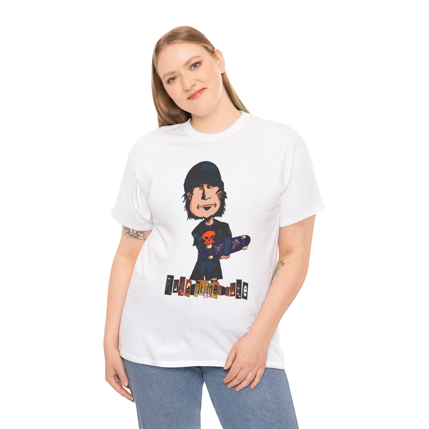 Rude Skater Dude Cartoon Skate Punk T-Shirt — Skateboarding Tee with Skull Design