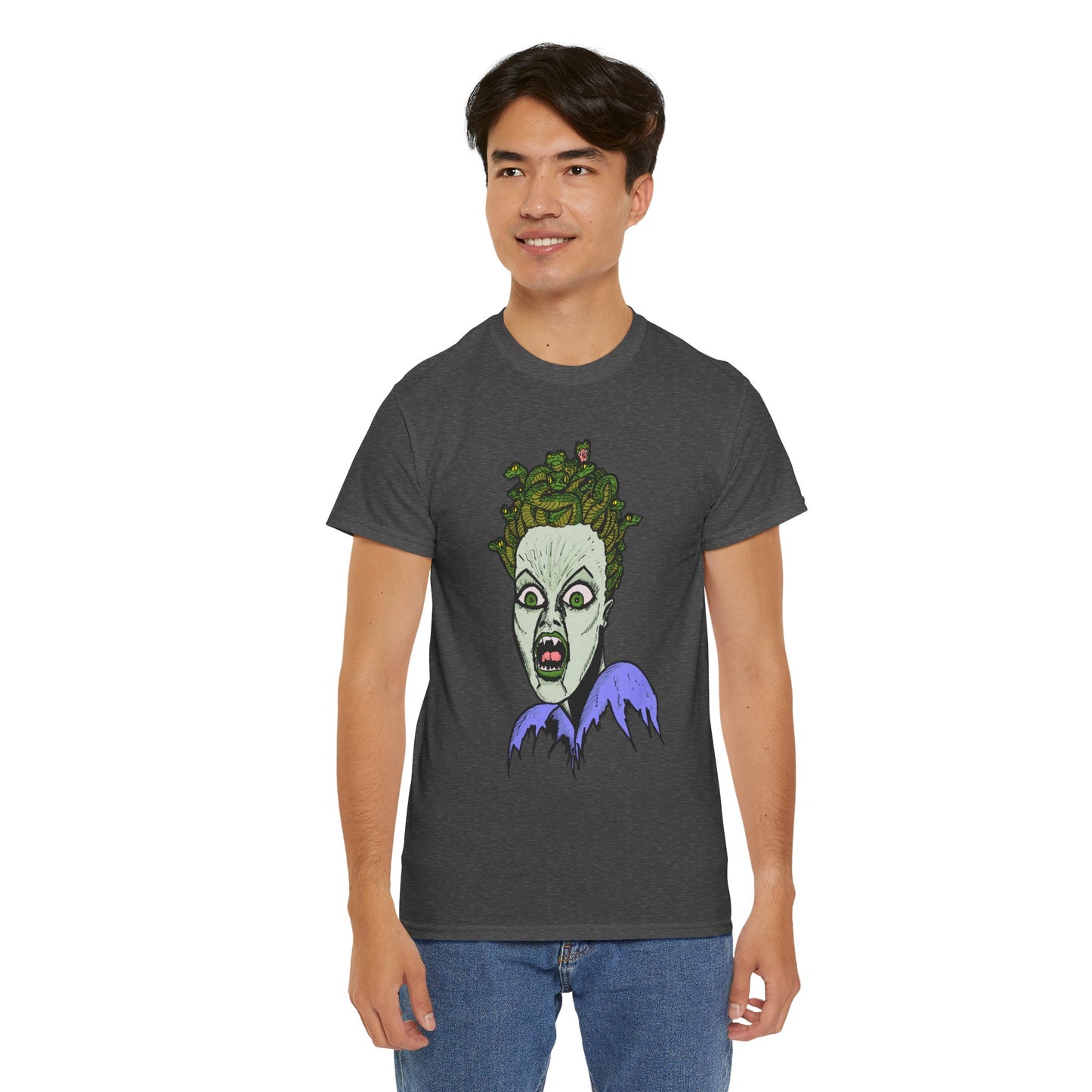Spooky Medusa Unisex Heavy Cotton Tee - Perfect for Halloween, Horror Fans, Casual Wear, Party Outfits, Graphic Tees