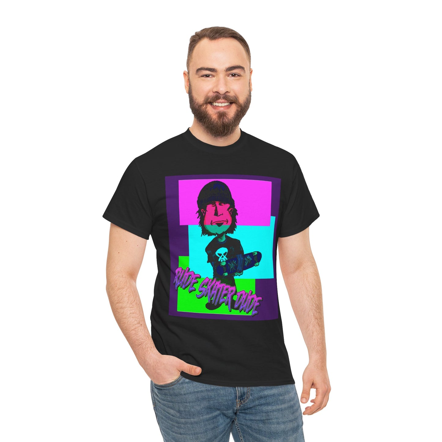 Retro Neon Skateboard Tee — "Rude Skater Dude" Graphic