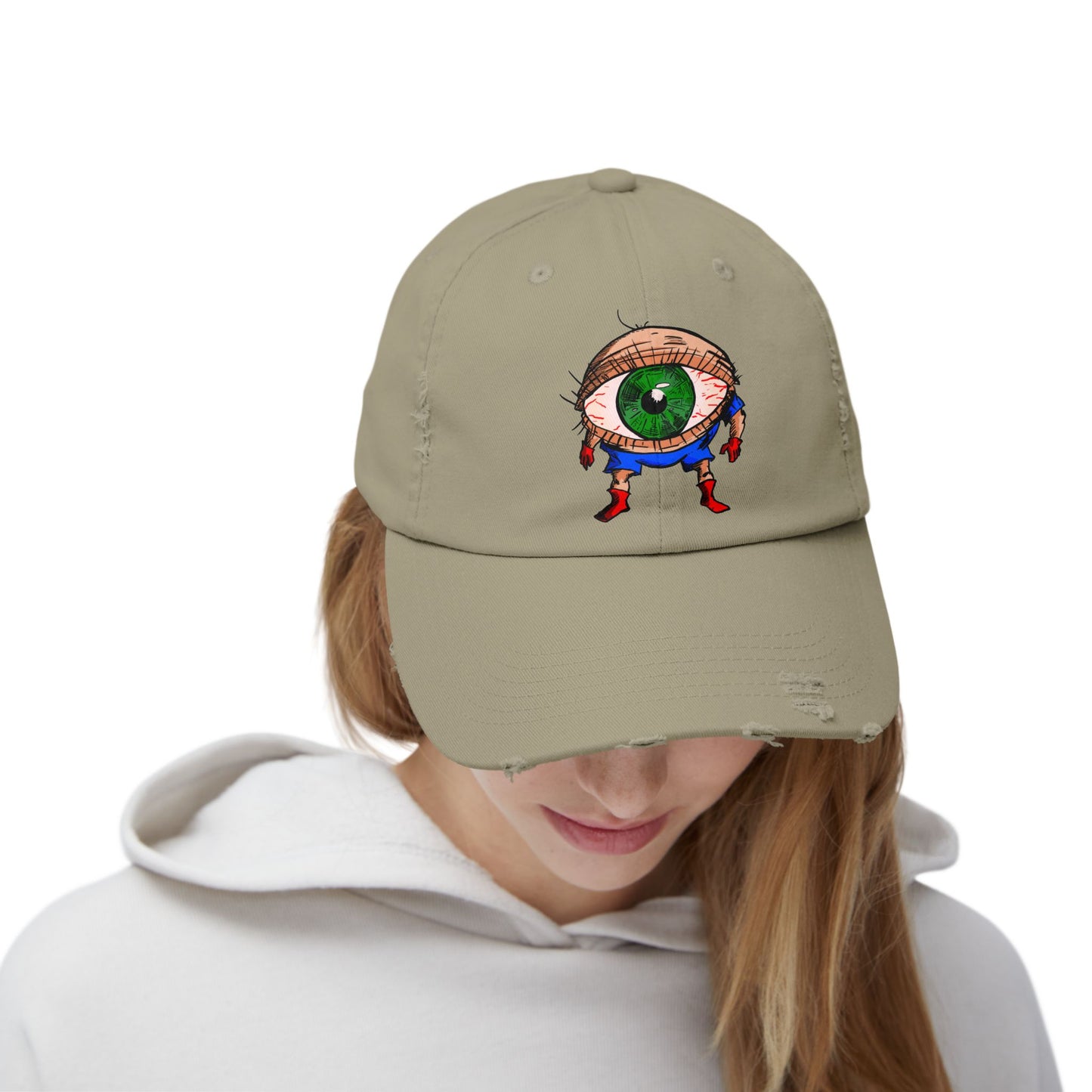 Terrif-EYE-ing Unisex Distressed Cap with Quirky Eyeball Design - Perfect for Casual Style