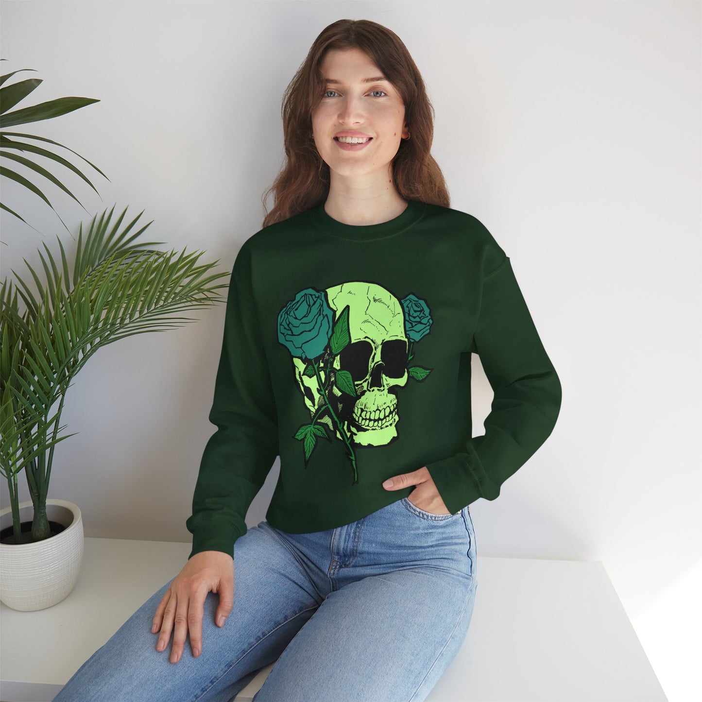 Skull and Roses Crewneck Sweatshirt for Unisex