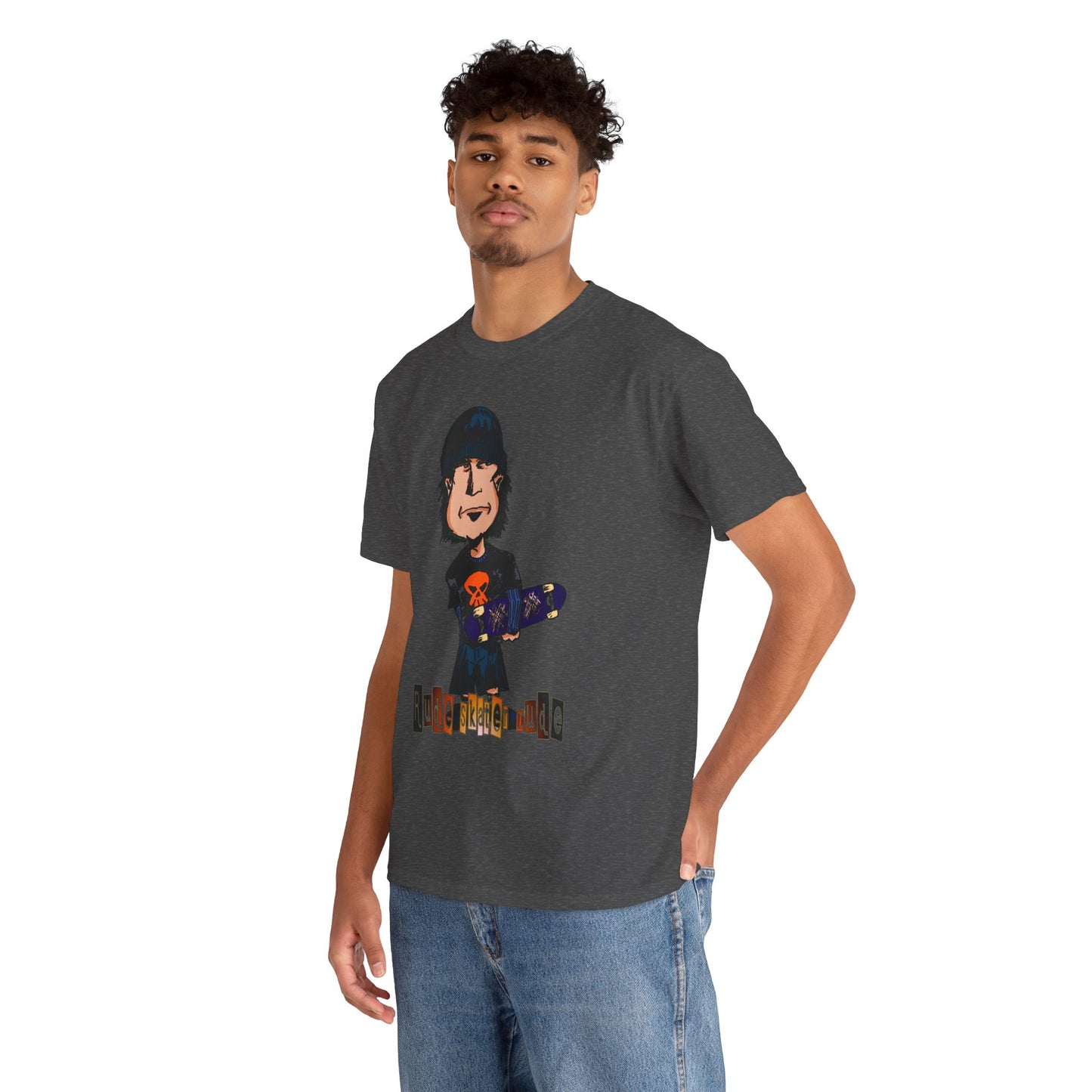Rude Skater Dude Cartoon Skate Punk T-Shirt — Skateboarding Tee with Skull Design