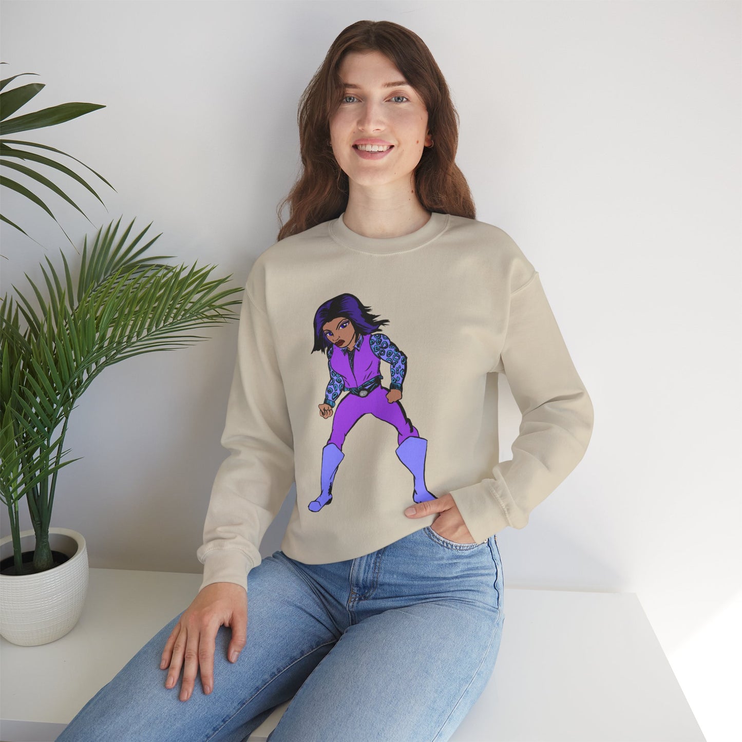 Vintage Retro Hero Crewneck Sweatshirt with Bold Graphic Design