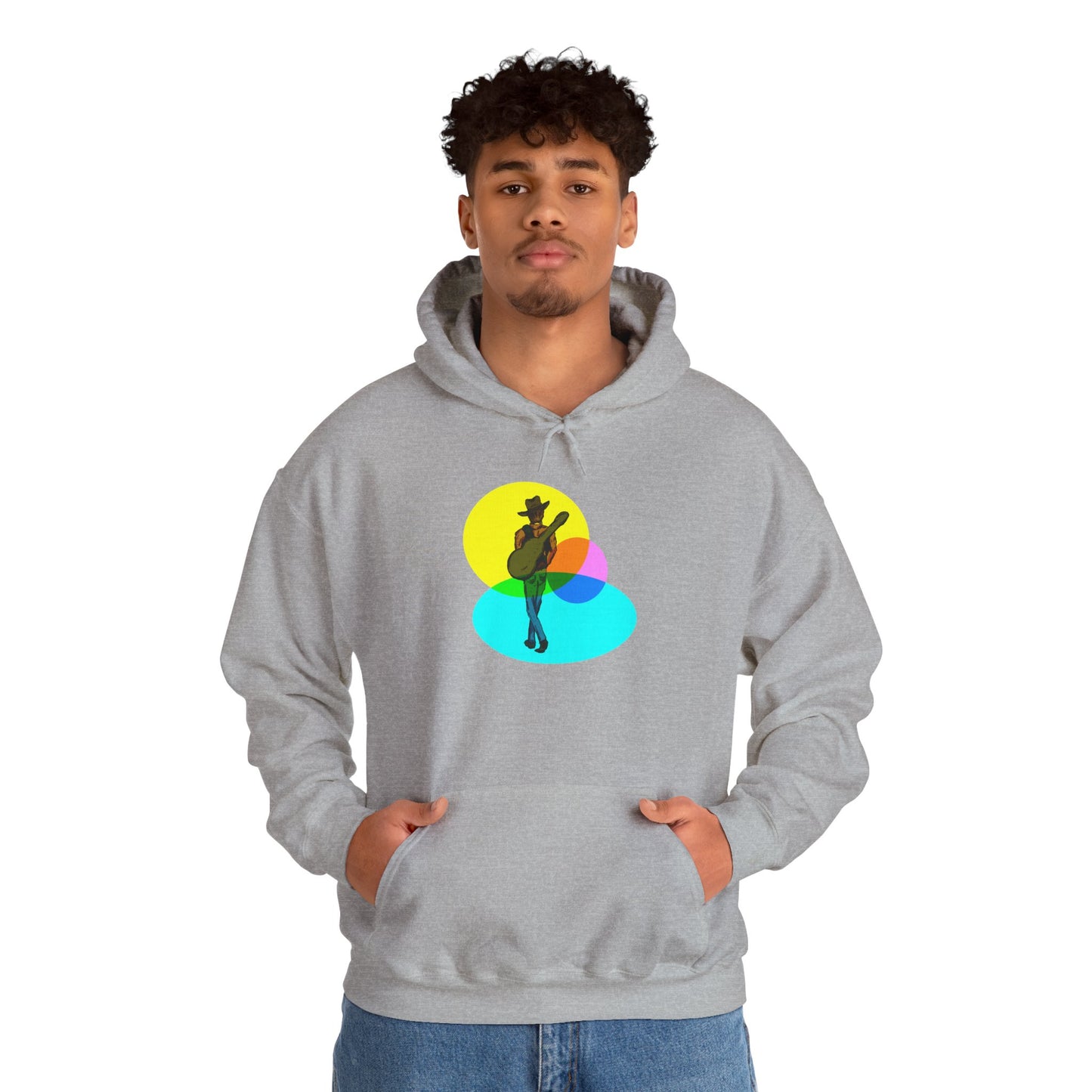 Cowboy with Guitar Hoodie — Colorful Retro Music Graphic Sweatshirt