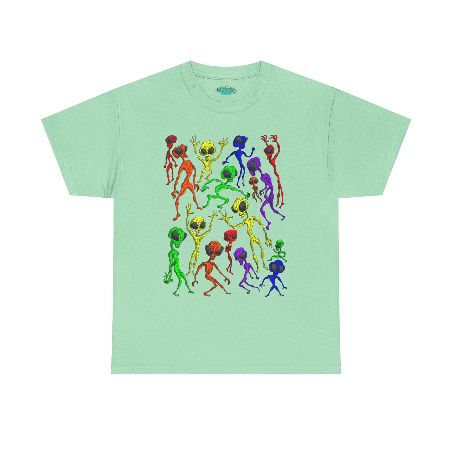 Rainbow Alien Dance Party Unisex Tee - Cosmic Sci-Fi Shirt