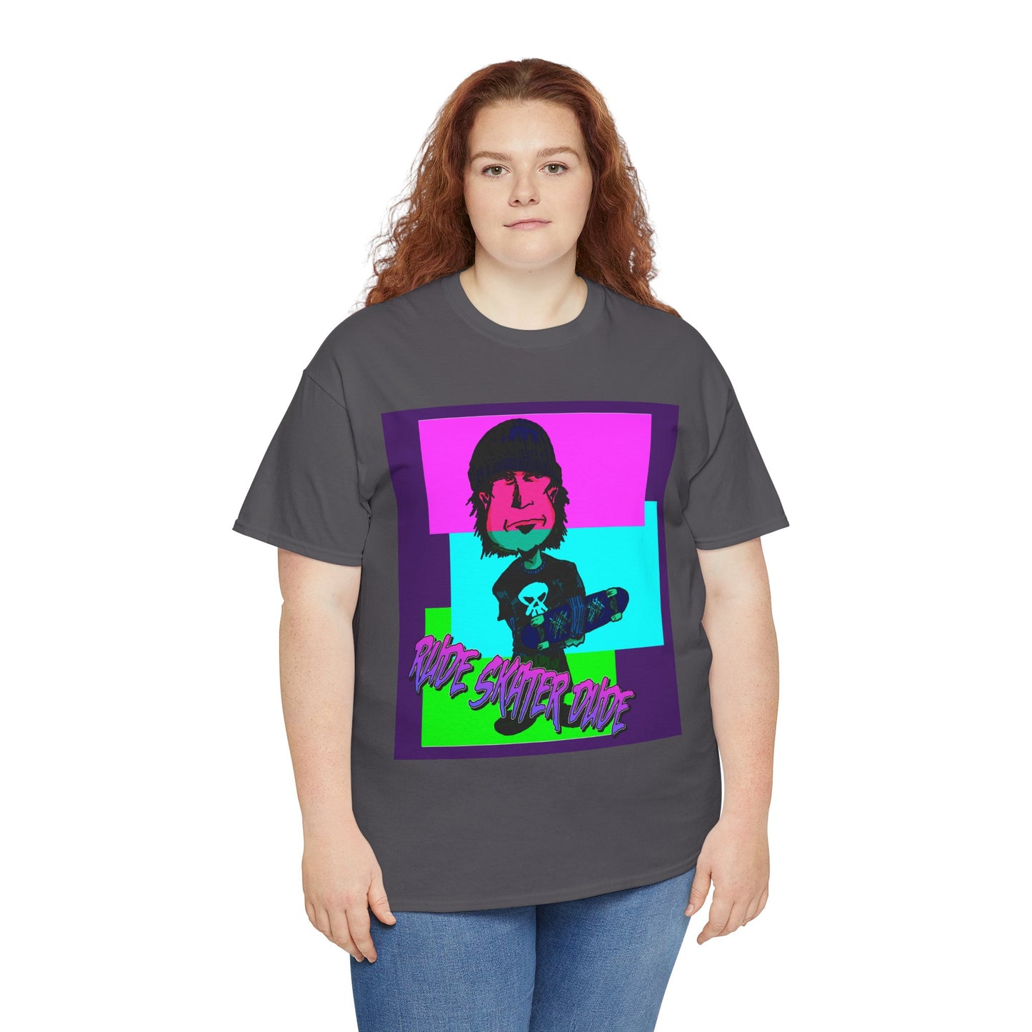 Retro Neon Skateboard Tee — "Rude Skater Dude" Graphic