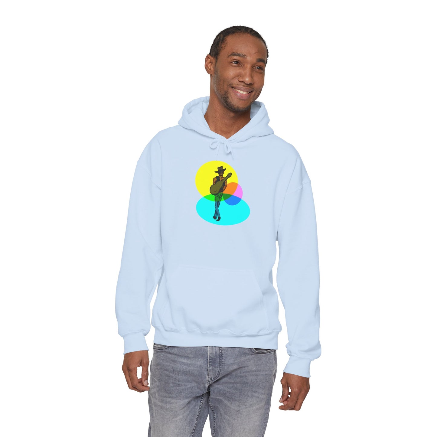 Cowboy with Guitar Hoodie — Colorful Retro Music Graphic Sweatshirt