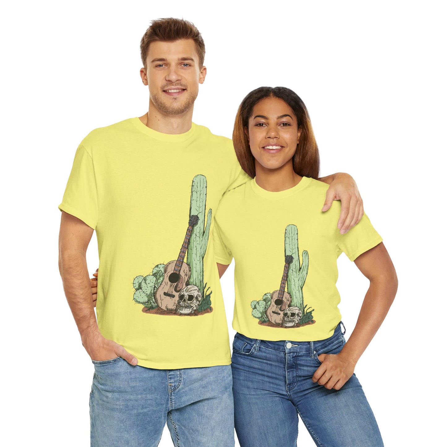 Desert Vibe Graphic Tee - Unisex Heavy Cotton Shirt, Boho Cactus Shirt, Guitar Lover's Gift, Summer Top, Music T-Shirt