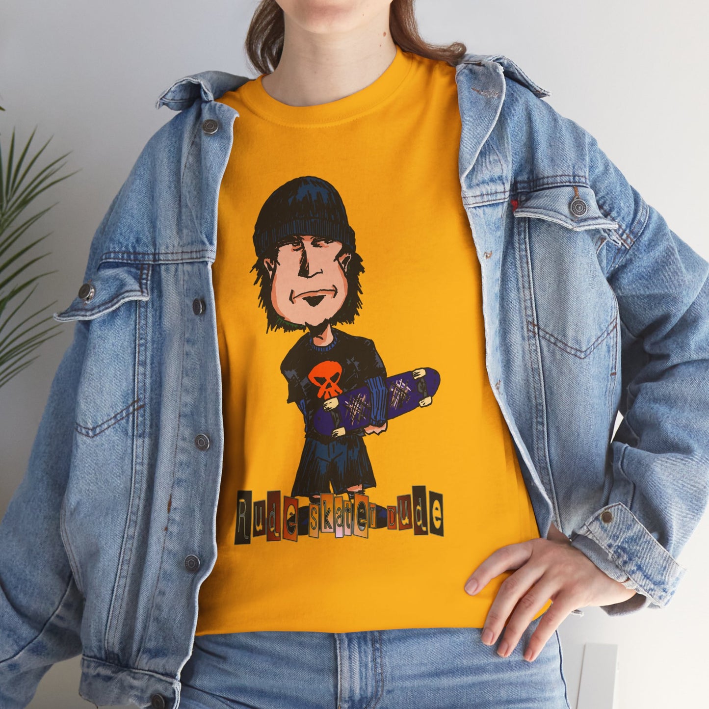 Rude Skater Dude Cartoon Skate Punk T-Shirt — Skateboarding Tee with Skull Design