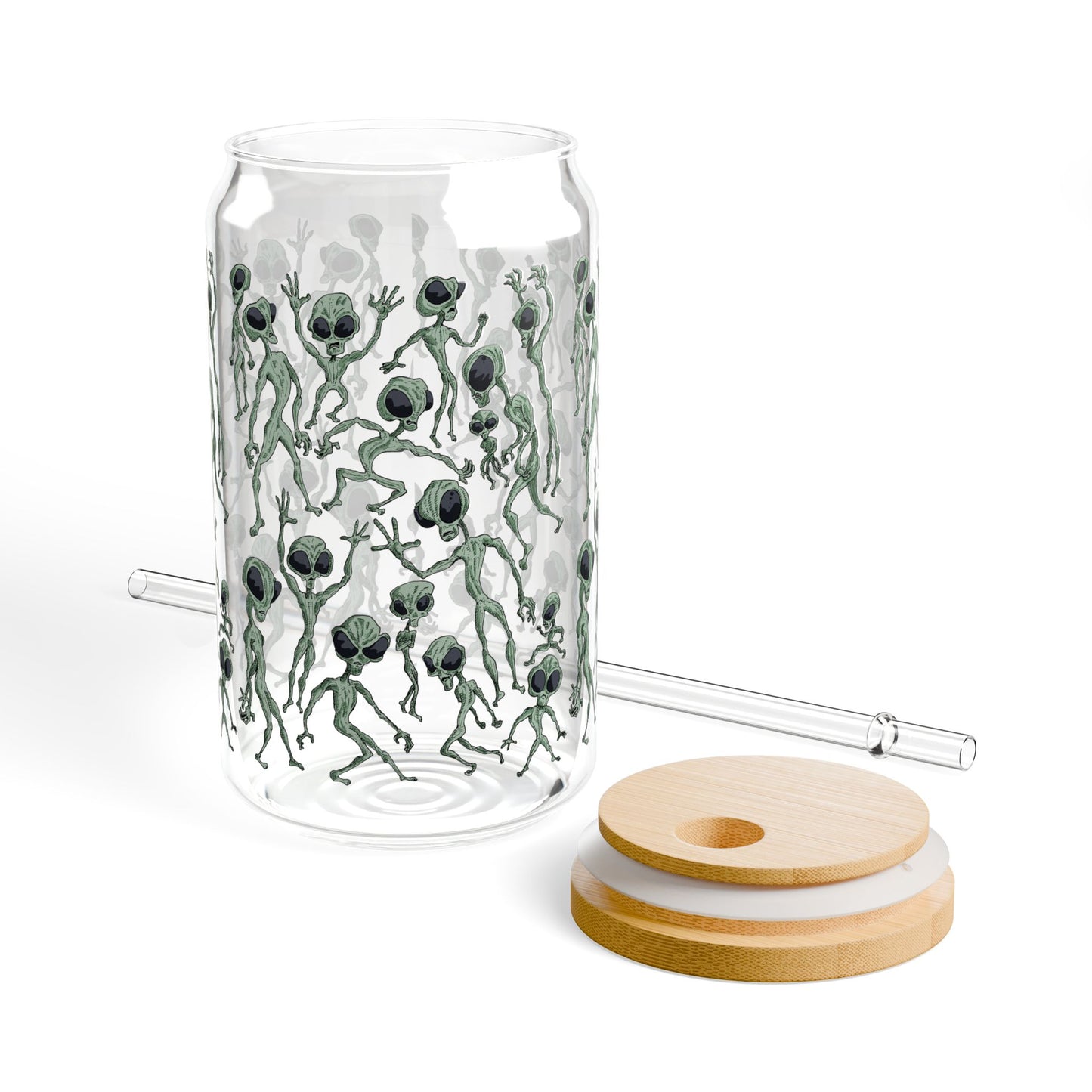 Alien Dance Party Sipper Glass, 16oz | Unique Drinkware, Eco-friendly Cup, Halloween Decor, Quirky Gift, Party Favor