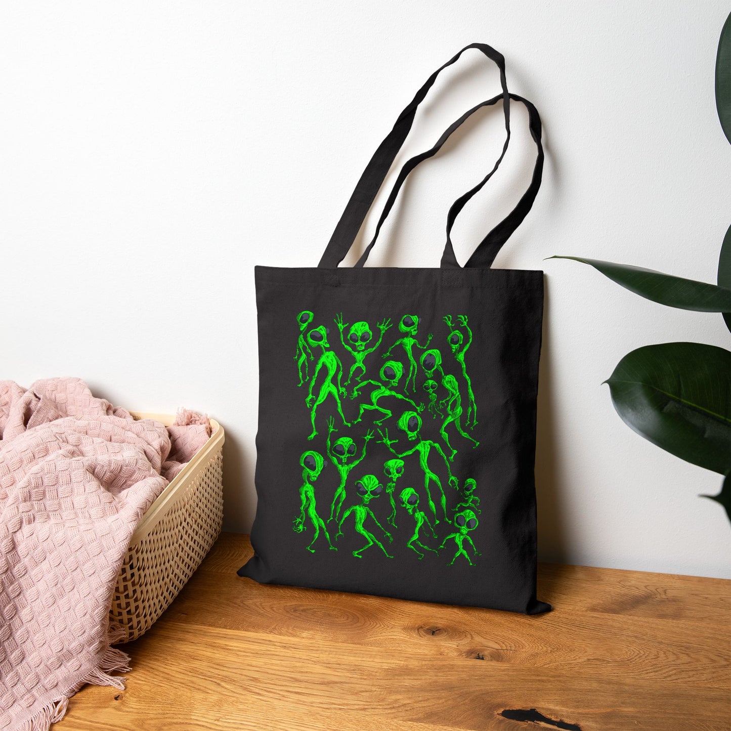 Alien Dance Party - Canvas Tote Bag — Playful Dancing Green Aliens Illustration Tote