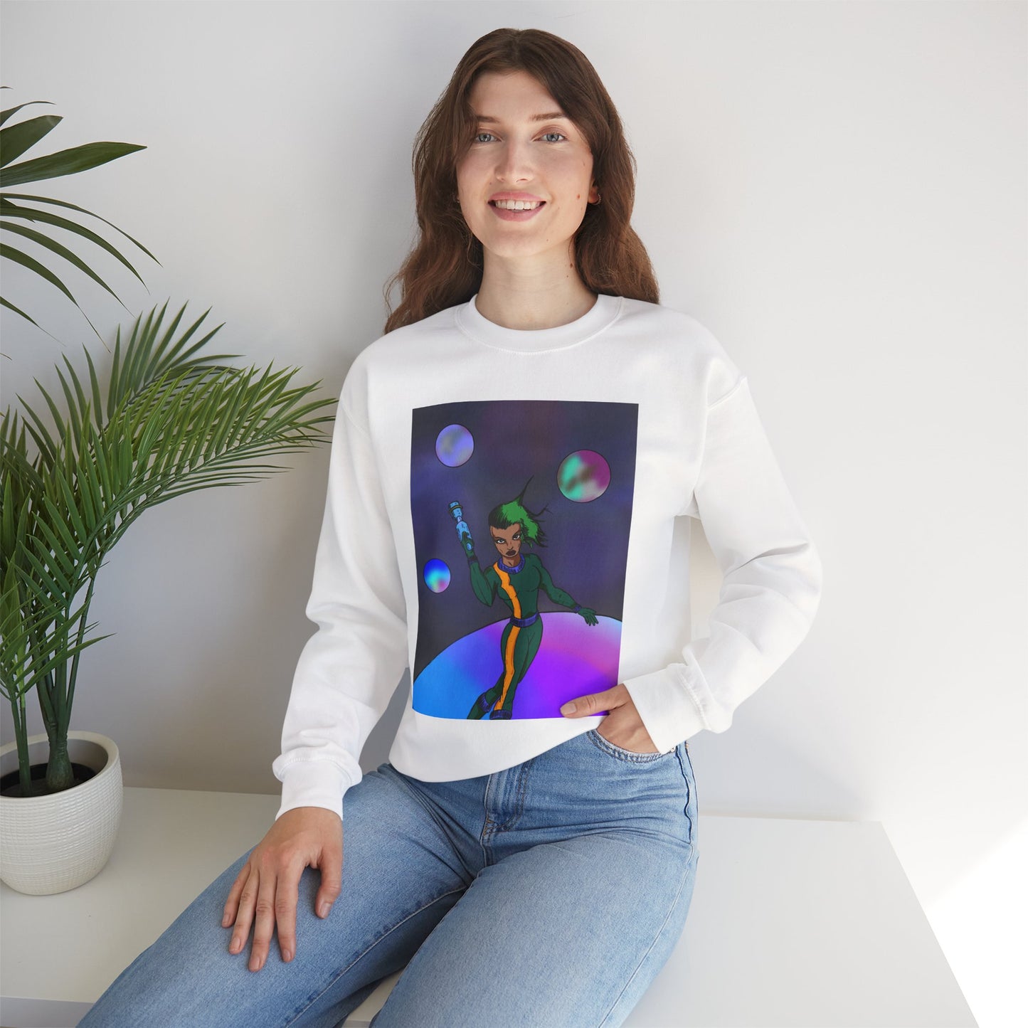 Cosmic Character Crewneck Sweatshirt – Fun, Unisex Design for Casual Style