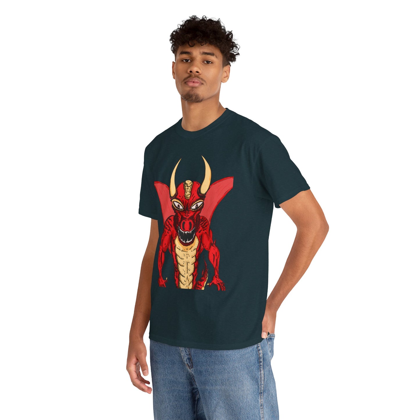 Bold Red Dragon Unisex Heavy Cotton Tee | Graphic Shirt for Anime Fans, Party Wear, Casual Outfit, Gift for Him/Her
