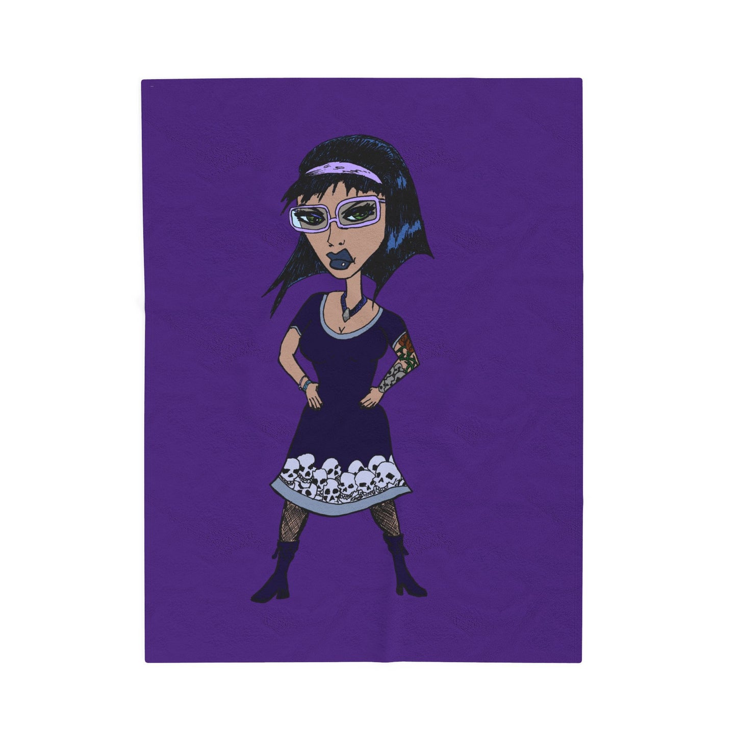 Goth Girl Velveteen Plush Blanket – Purple Skull Hem Cozy Throw