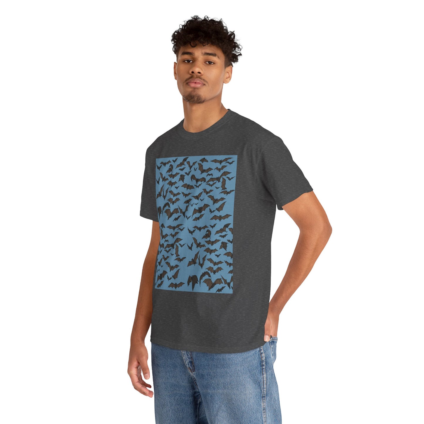 Unisex Bat Print Cotton Tee, Casual Graphic Tee, Halloween Apparel, Unique Gift for Animal Lovers, Stylish Everyday Wear