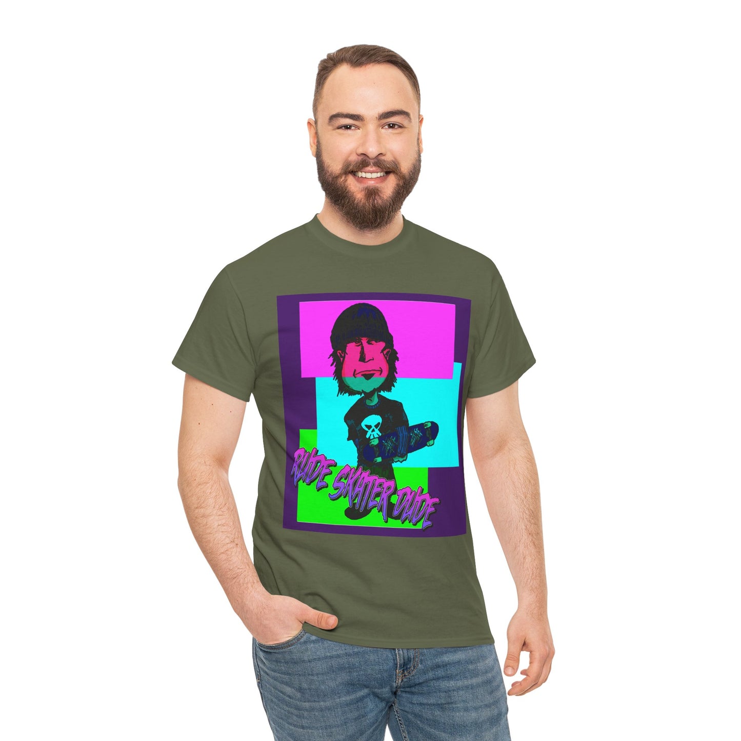 Retro Neon Skateboard Tee — "Rude Skater Dude" Graphic