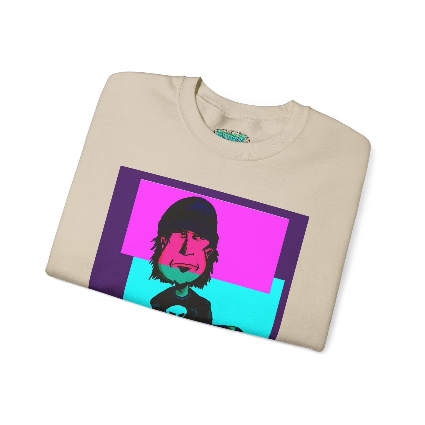 Crewneck Sweatshirt — Retro Neon Skate Punk "Rude Skater Dude" Graphic