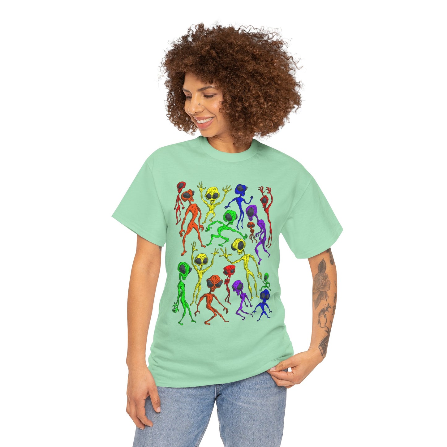 Rainbow Alien Dance Party Unisex Tee - Cosmic Sci-Fi Shirt