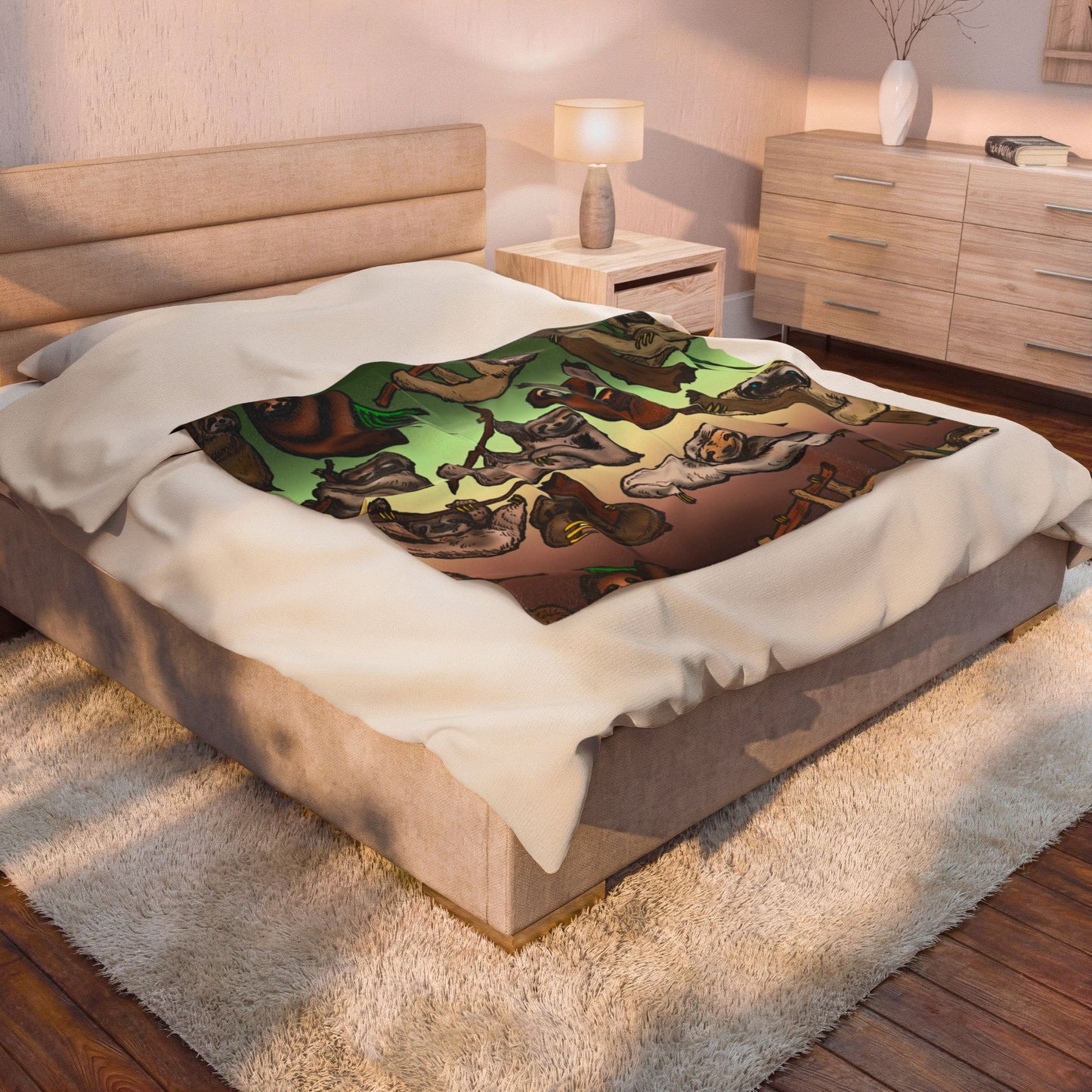 Sloth Pattern Velveteen Plush Blanket – Cute Relaxing Animal Throw