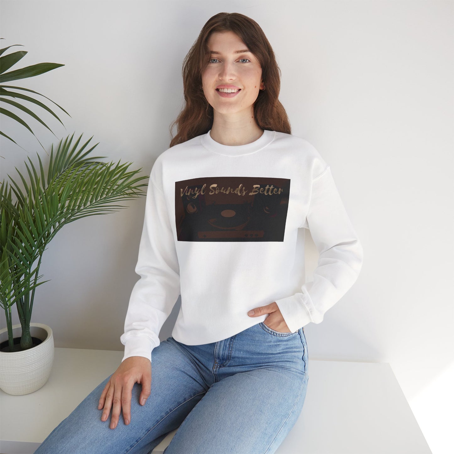 Crewneck Sweatshirt — "Vinyl Sounds Better" Retro Record Graphic