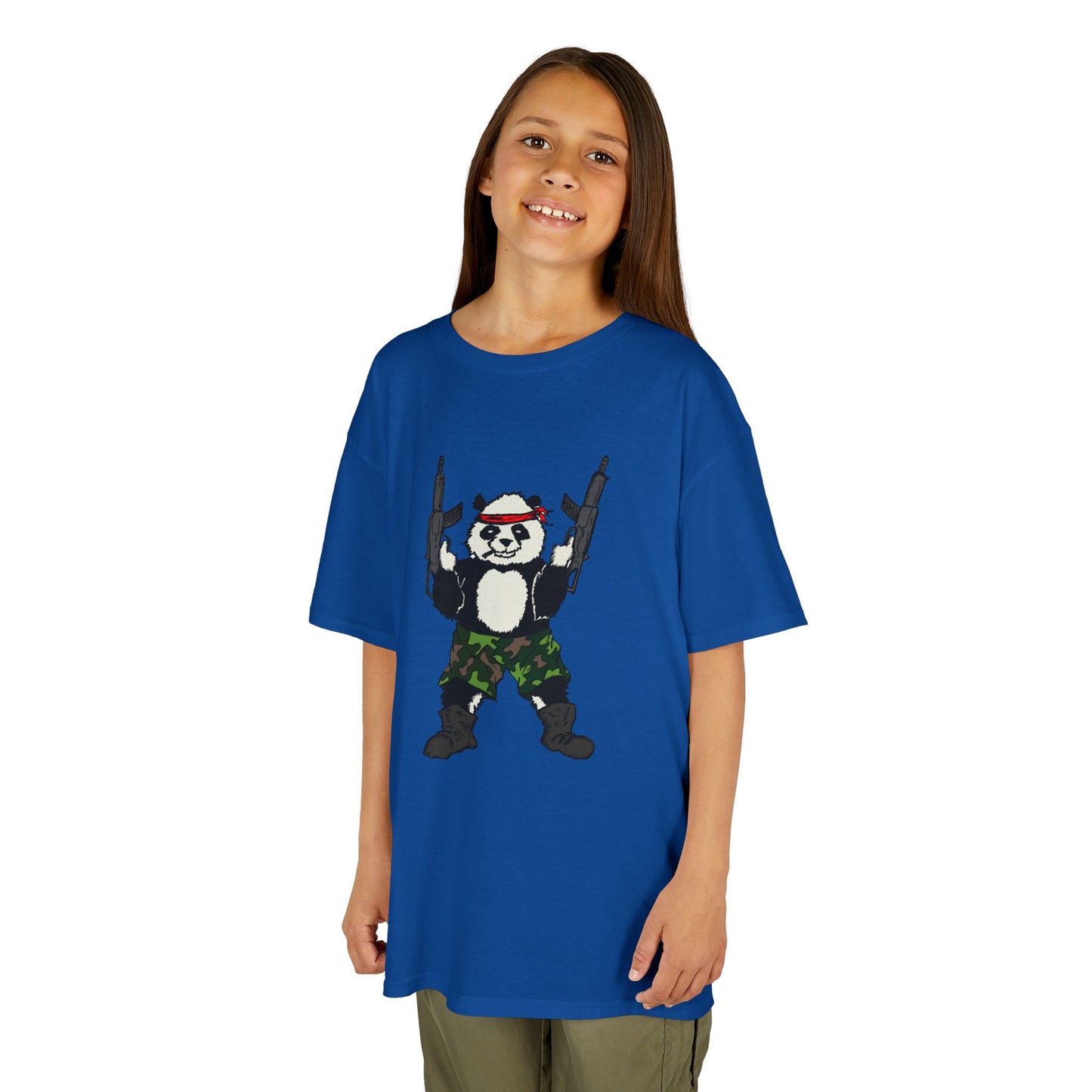 Kids Tee Panda Guns Military Comic Book Style Shirt