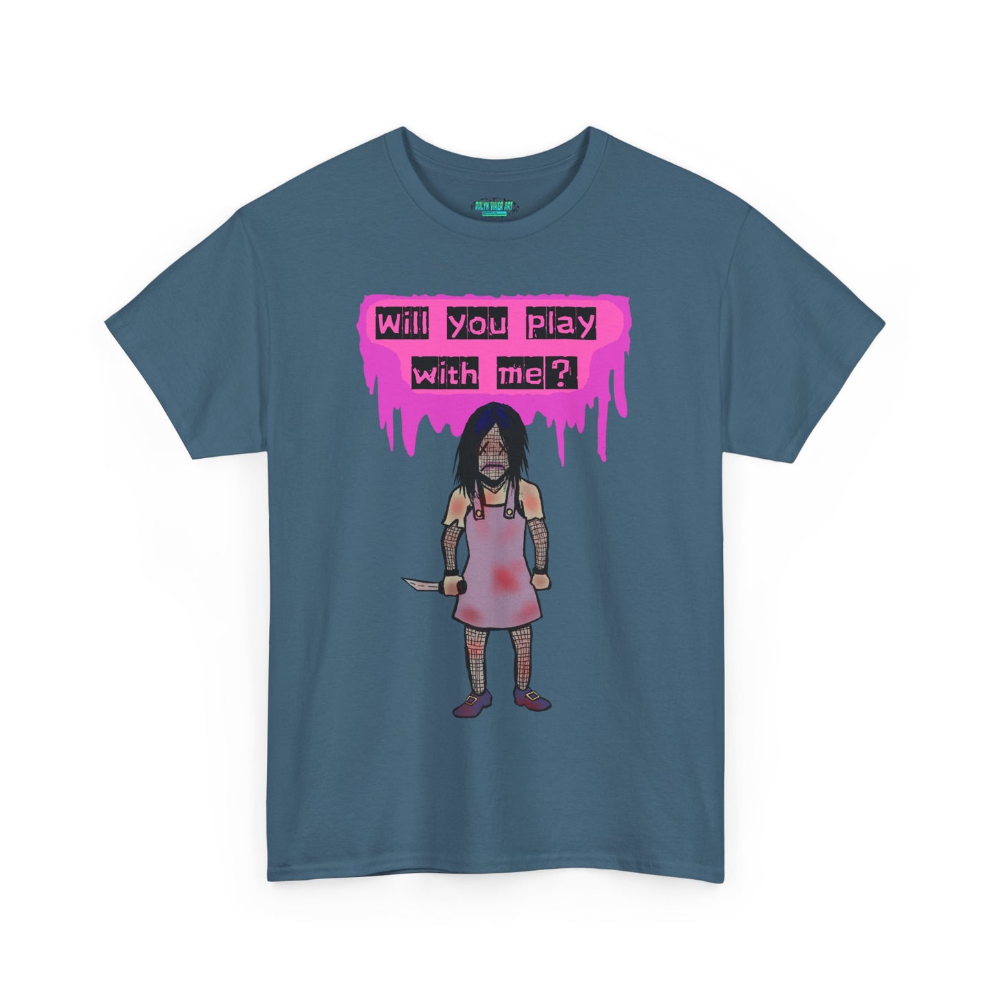 Playful Evil Doll Horror Graphic Tee, Unisex Heavy Cotton Shirt, Casual Wear, Unique Gift, Halloween Costume, Quirky Fashion
