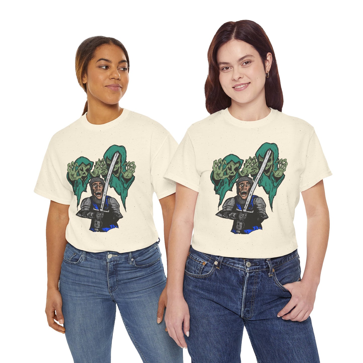 Unisex Heavy Cotton Tee - Knight with Sword Graphic - Casual Streetwear