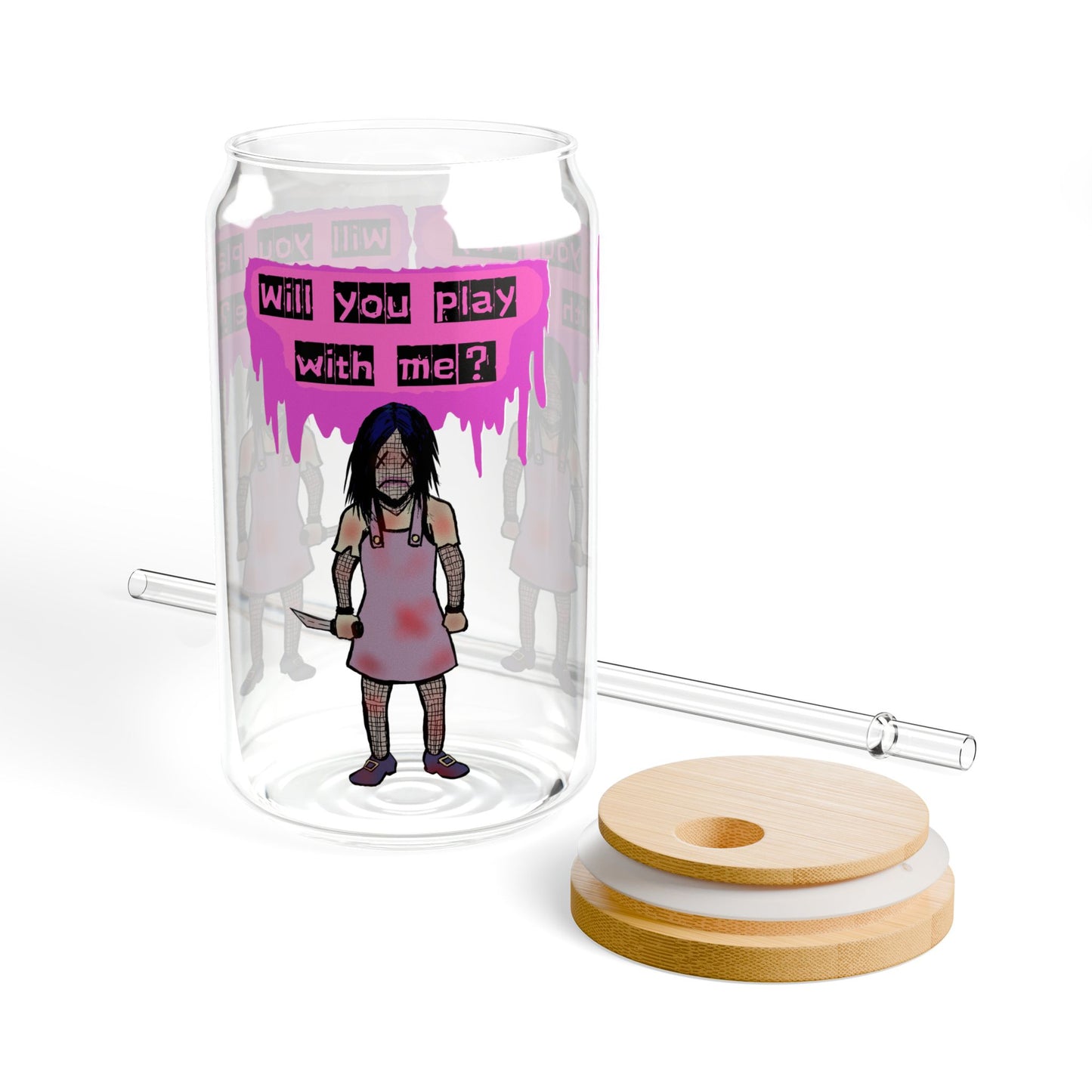 Evil Doll Sipper Glass, Will You Play With Me? Water Bottle, Cute Drinkware, Fun Gift, Kids Party Essentials, Unique Decor