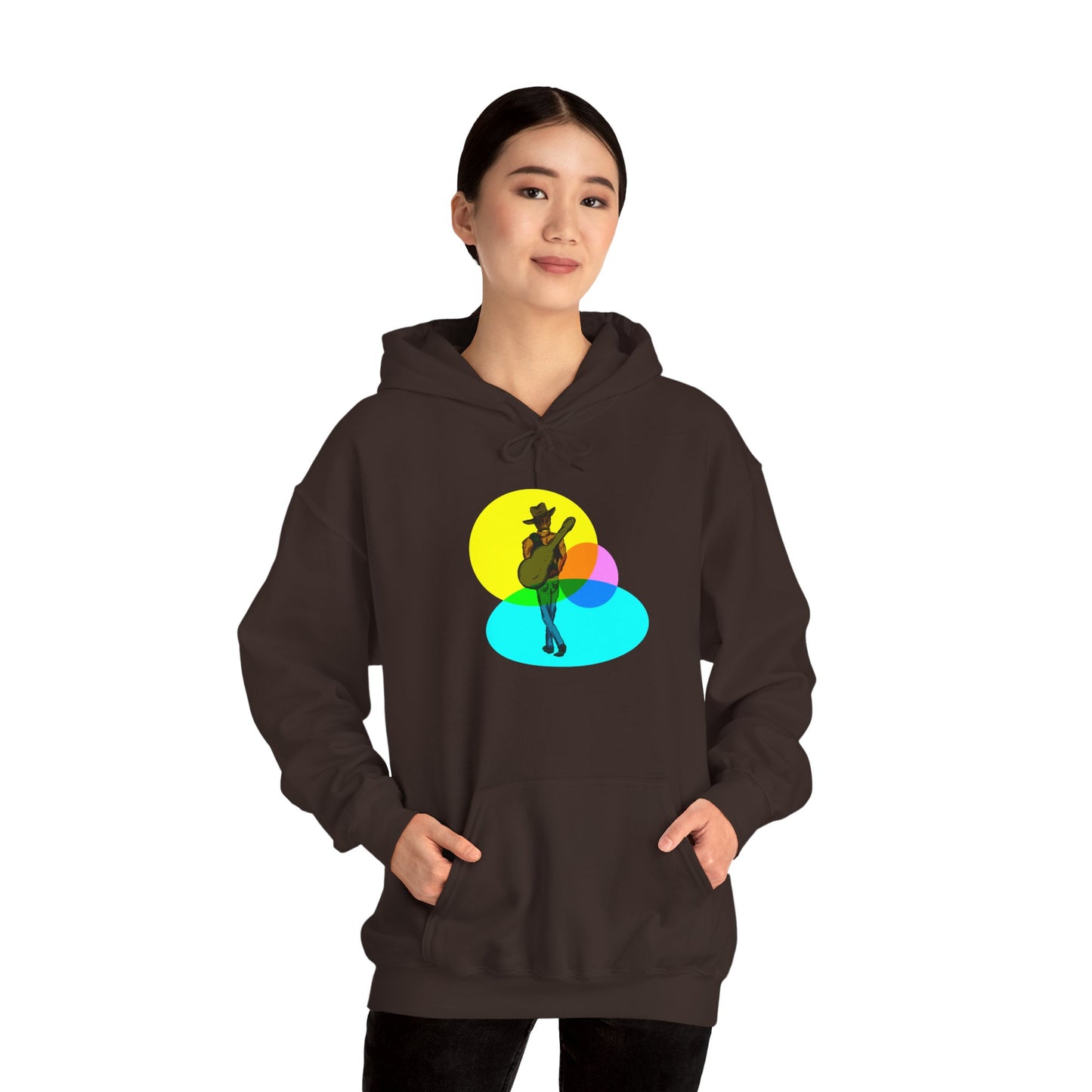 Cowboy with Guitar Hoodie — Colorful Retro Music Graphic Sweatshirt