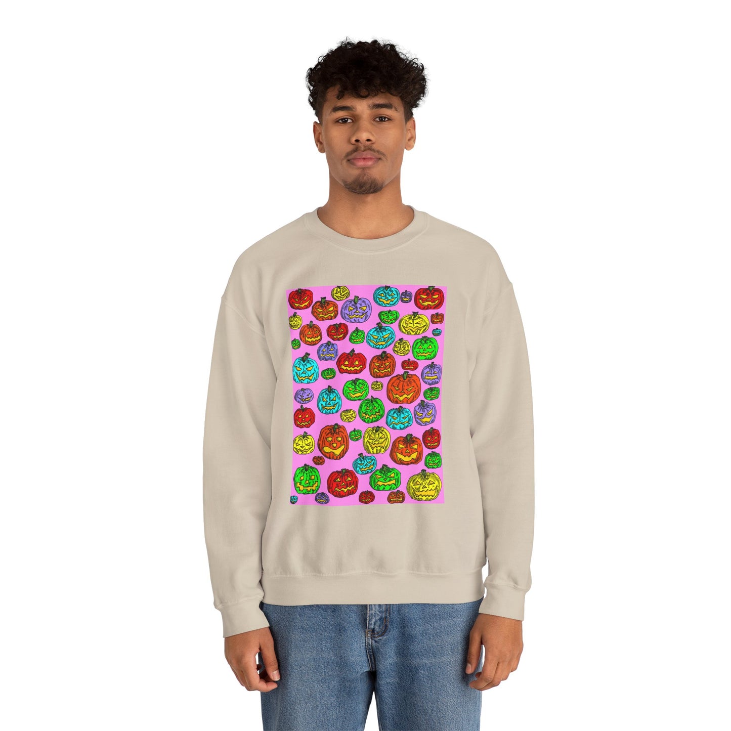 Colorful Pumpkin Crewneck Sweatshirt for Fall Celebrations